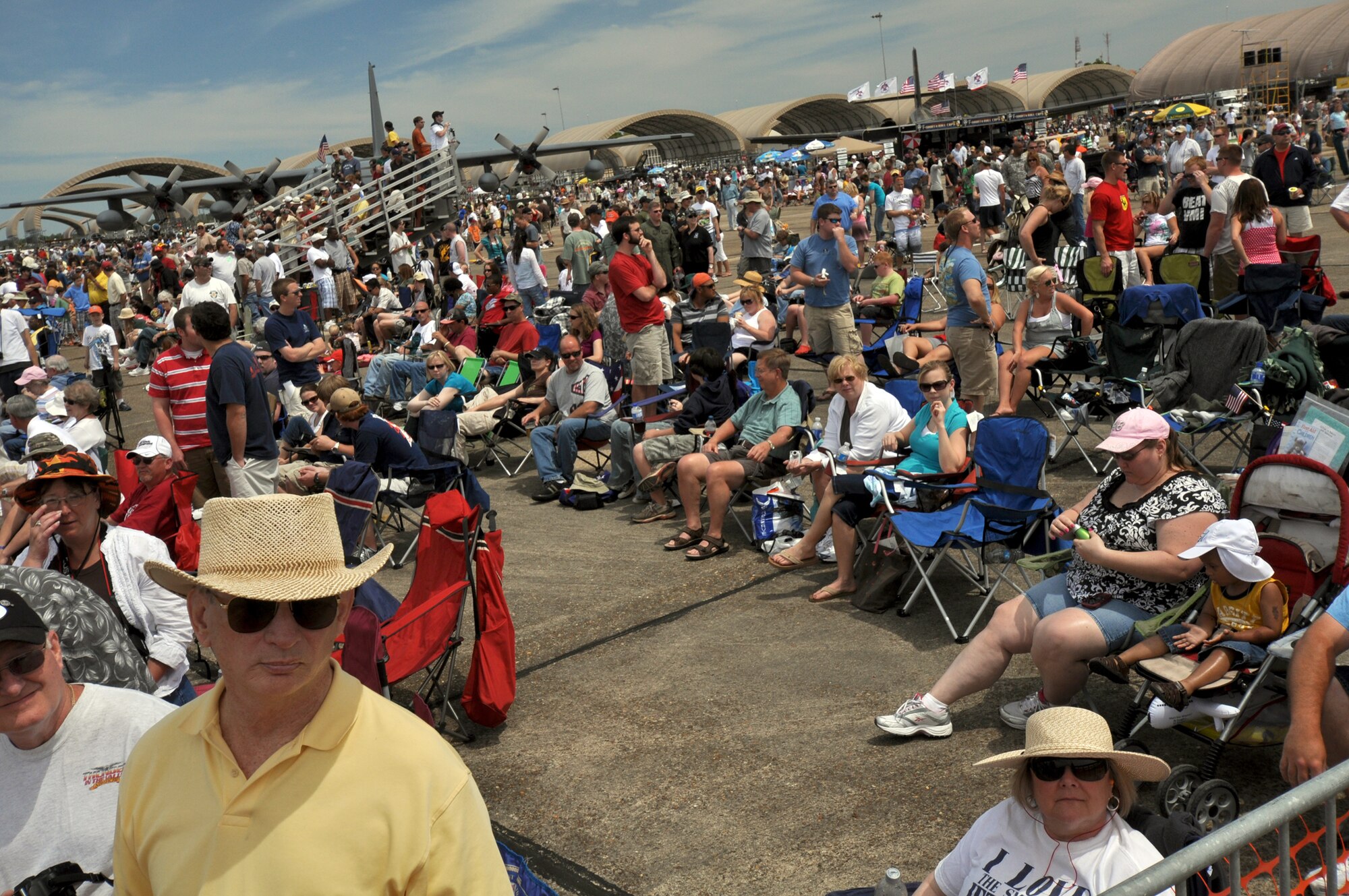More than 70,000 people turned out April 10 for the Eglin 75th Anniversary Air Show. More than 125,000 were in attendance for the show April 10-11, enjoying a variety of aerial performances and static displays. This was Eglin’s first open house since 2007 and was timed to coincide with the 75th anniversary of the installation. The Thunderbirds, Army Black Daggers, an F-22A Raptor demo and "Tora, Tora, Tora" were some of the highlights of the event. (U.S. Air Force photo/Airman 1st Class Anthony Jennings.) 
 
