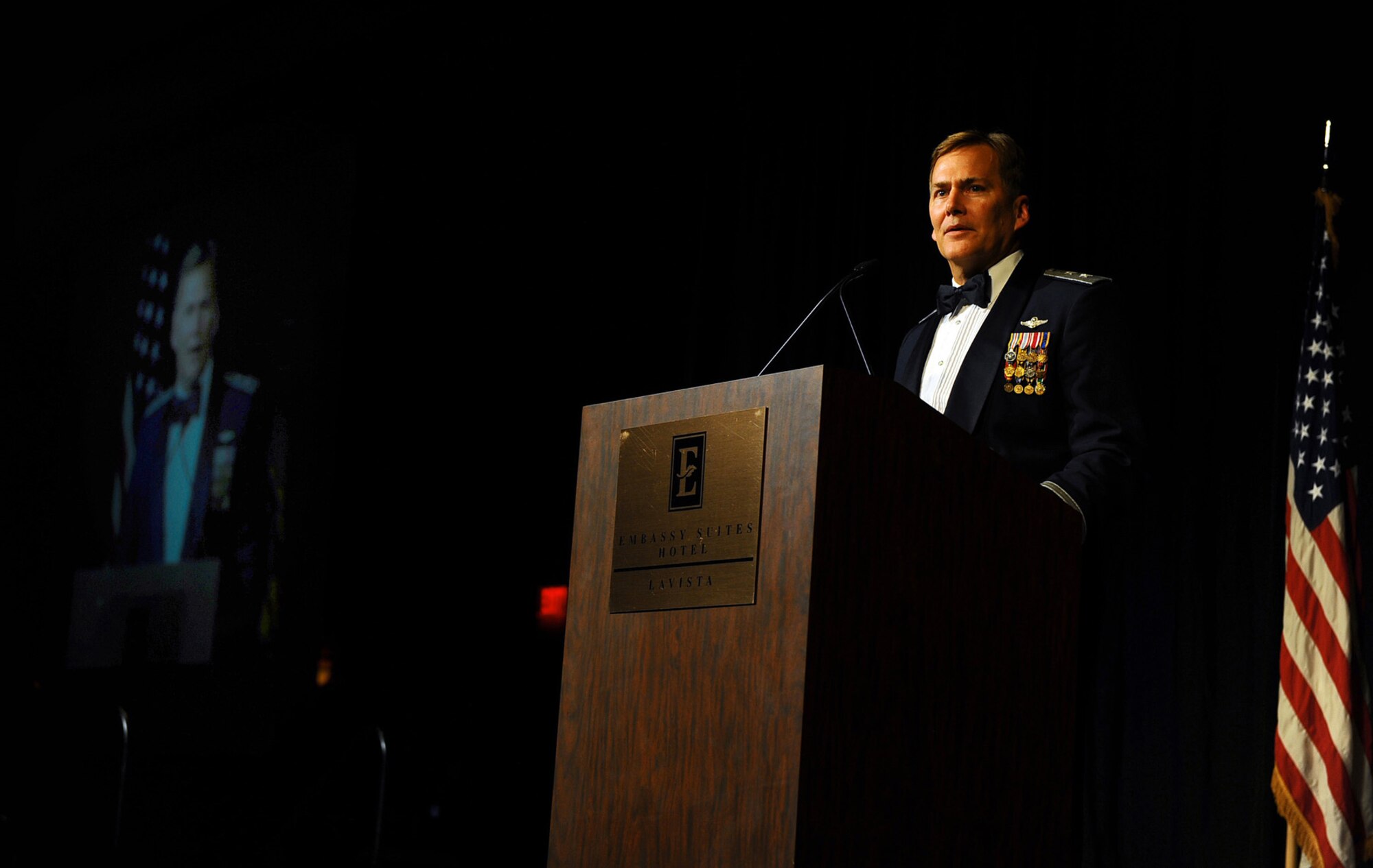OFFUTT AIR FORCE BASE, Neb. ? Maj. Gen. Thomas K. Andersen, director of requirements for Air Combat Command, addresses a crowd of more than 800 people at the 2010 55th Wing Birthday Ball at Embassy Suites in La Vista, Neb., April 10. General Andersen was the guest of honor for the event which honored the wing?s past and celebrated the current role of the Fightin' Fifty-Fifth in today?s Air Force. U.S. Air Force photo by Josh Plueger
