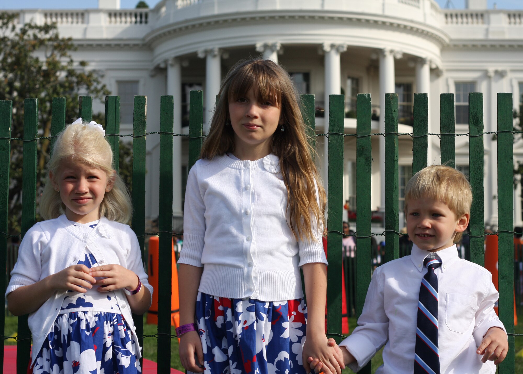 Cecelia, Aubree and Emmett, children of Capt. Greg Voth, 689th Armament Systems Squadron, attended the annual Easter Egg Roll event at the White House April 5. Team Eglin warriors and their families were invited to particpate in the event. (Courtesy photo.) 