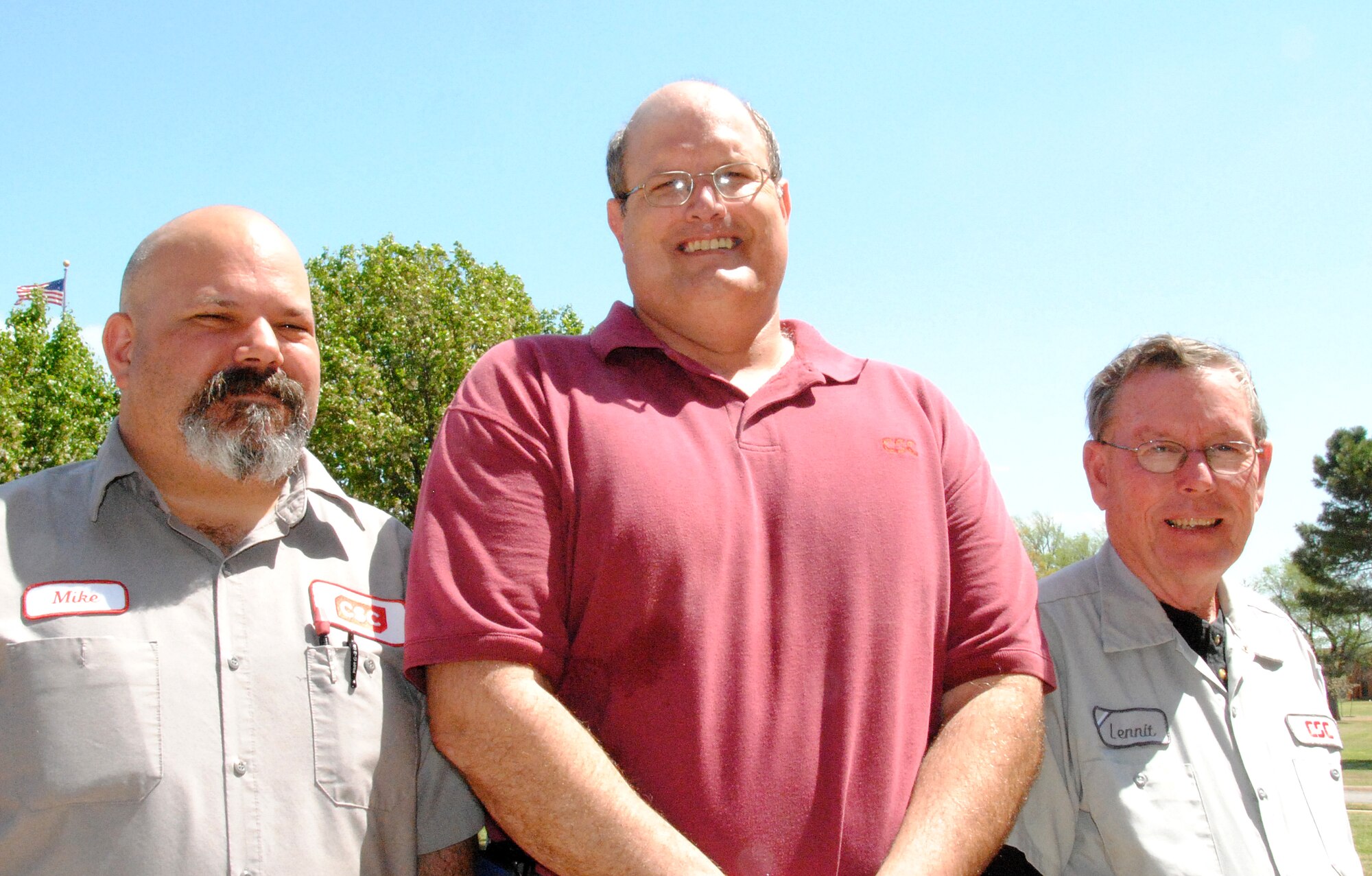 From left, Mike Morriss, from Ponca City, Okla.; Mark Rutledge, from Miami, Fla.; and Lennit Williams, from Waukomi, Okla.; are Vance’s Warriors of the Week. (U.S. Air Force photo)