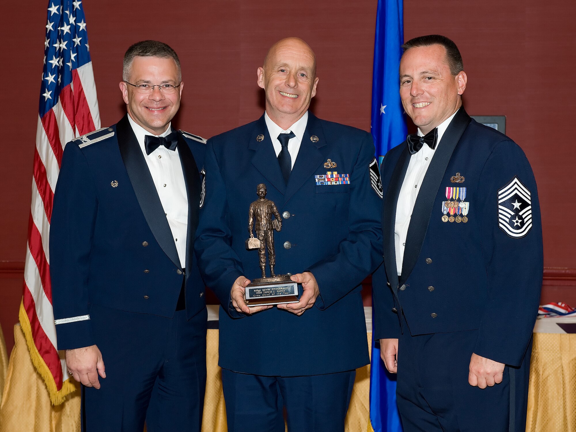 Master Sgt. Kevin Fitzgerald, 512th Aircraft Maintenance Squadron, is the 2009 Thomas C. Barnes Crew Chief of the Year. He was recognized for his accomplishments during the 512th AW Annual Awards Banquet April 10 at the Sheraton in Dover. (U.S. Air Force photo/Jason Minto) 
