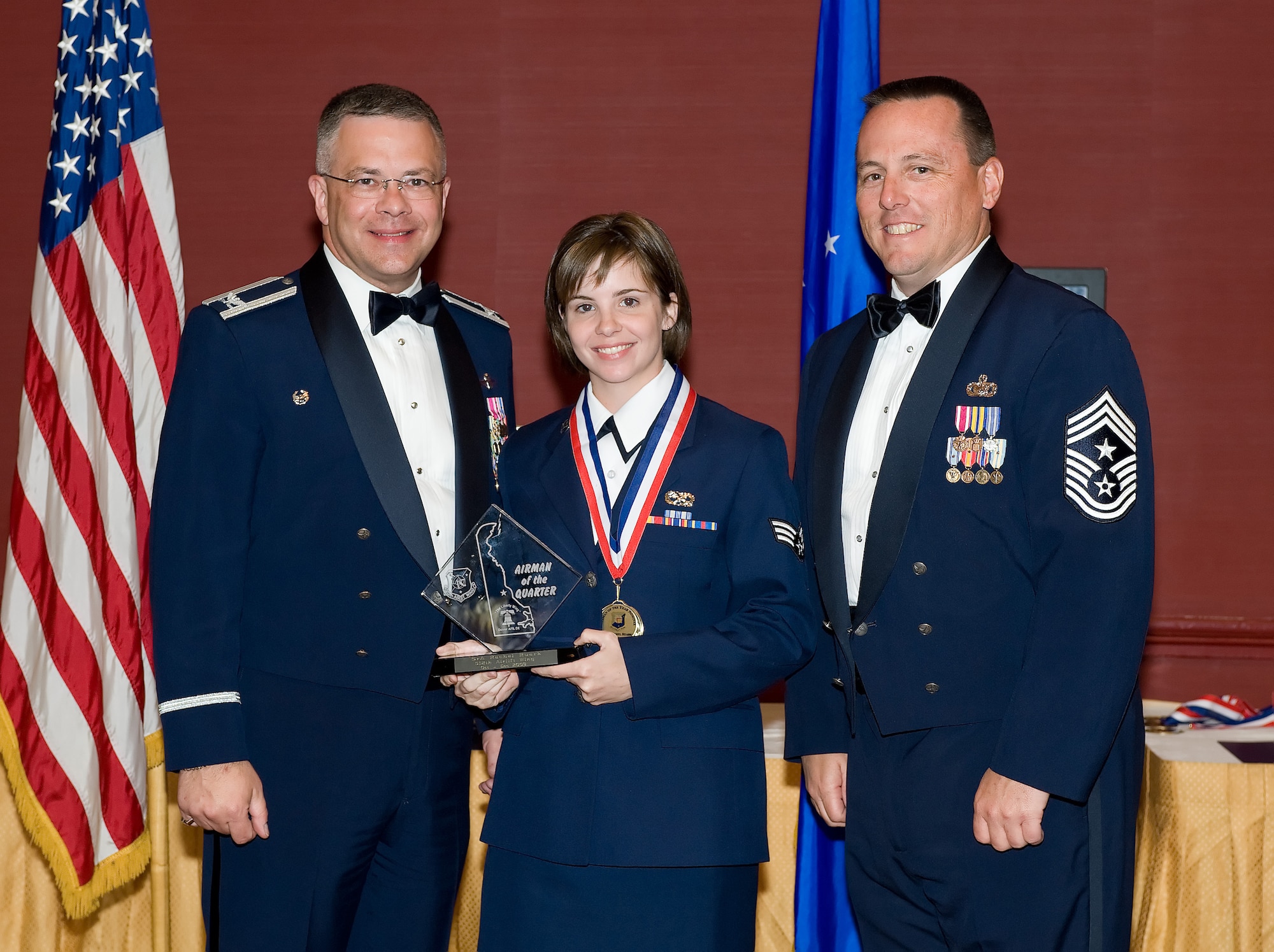 Senior Airman Rachel Ruark, 512th Aircraft Maintenance Squadron, is the 2009 512th Airlift Wing Airman of the fourth quarter. She was recognized for her accomplishments during the 512th AW Annual Awards Banquet April 10 at the Sheraton in Dover. (U.S. Air Force photo/Jason Minto) 