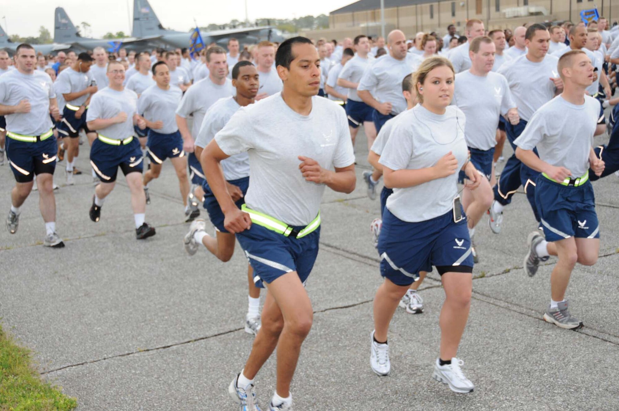 Team Keesler members participate in the 81st Training Wing's quarterly flightline run April 7.  (U.S. Air Force photo by Kemberly Groue)