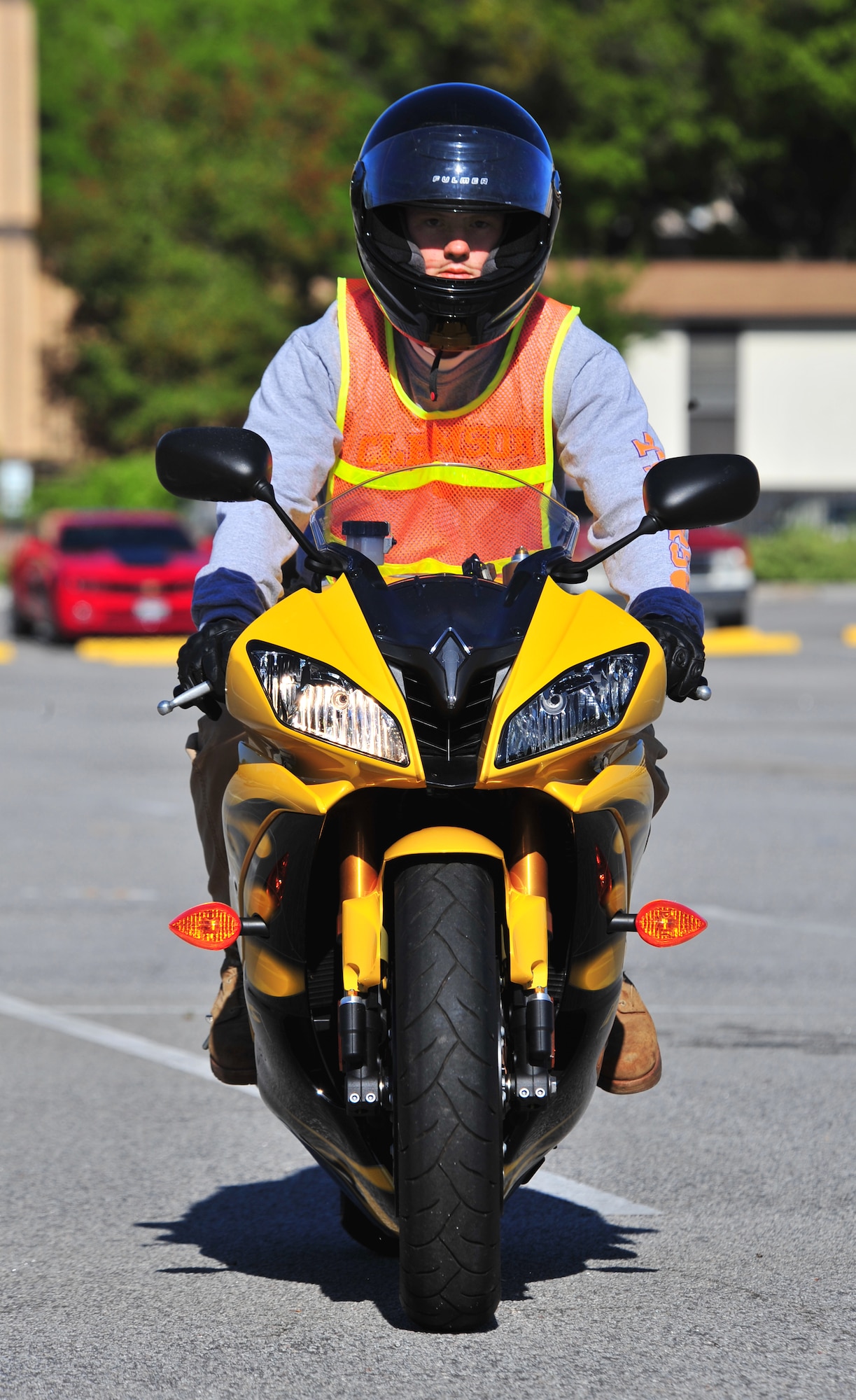 100412-F-8430J-246
COLUMBIA, S.C. - Airman Stewart Crotts, 20th Logistic Readiness Squadron, rides his 2008 Yamaha on the motorcycle safety course at Midlands Technical College April 10, 2010. Midlands Technical College offers a motorcycle safety class to local residents and military members. The safety course is mandated by the Air Force, and teaches all riders the basic skills needed for safe motorcycle operations. (U.S. Air Force photo/Airman 1st Class Amber E. N. Jacobs)