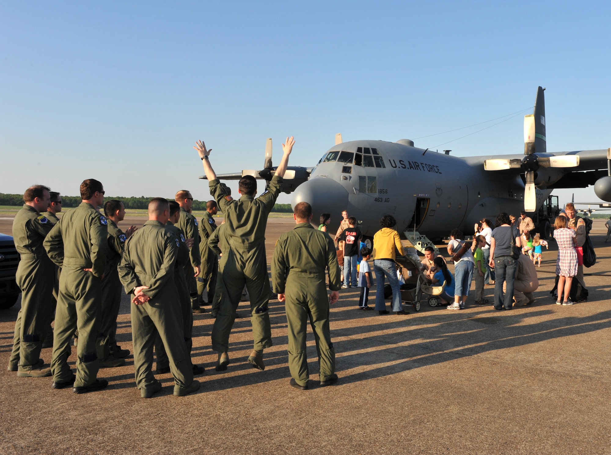Airmen from the 61st Airlift Squadron were greeted by squadron and family members April 13 upon their arrival to Little Rock Air Force Base, following a deployment in support of Operation Iraqi Freedom. The squadron will welcome more than 90 members returning home over the next few days. (U.S. Air Force photo by Senior Airman Chris Willis)