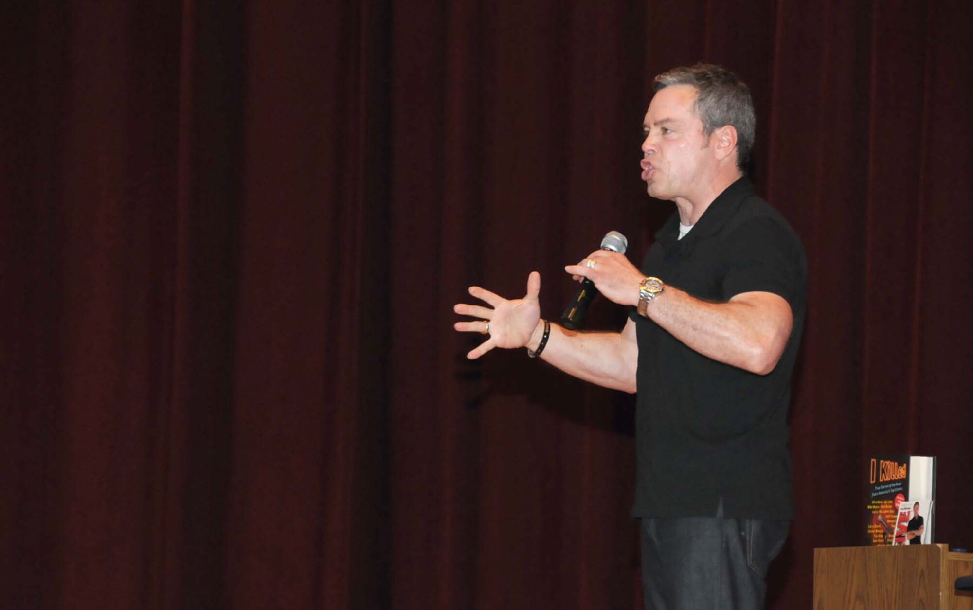 Mr. Bernie McGrenahan takes his “Happy Hour” show to college campuses, military bases and high schools all over the country.  It’s the second consecutive year he’s appeared at Keesler during Sexual Assault Awareness Month.  (U.S. Air Force photo by Kemberly Groue)
