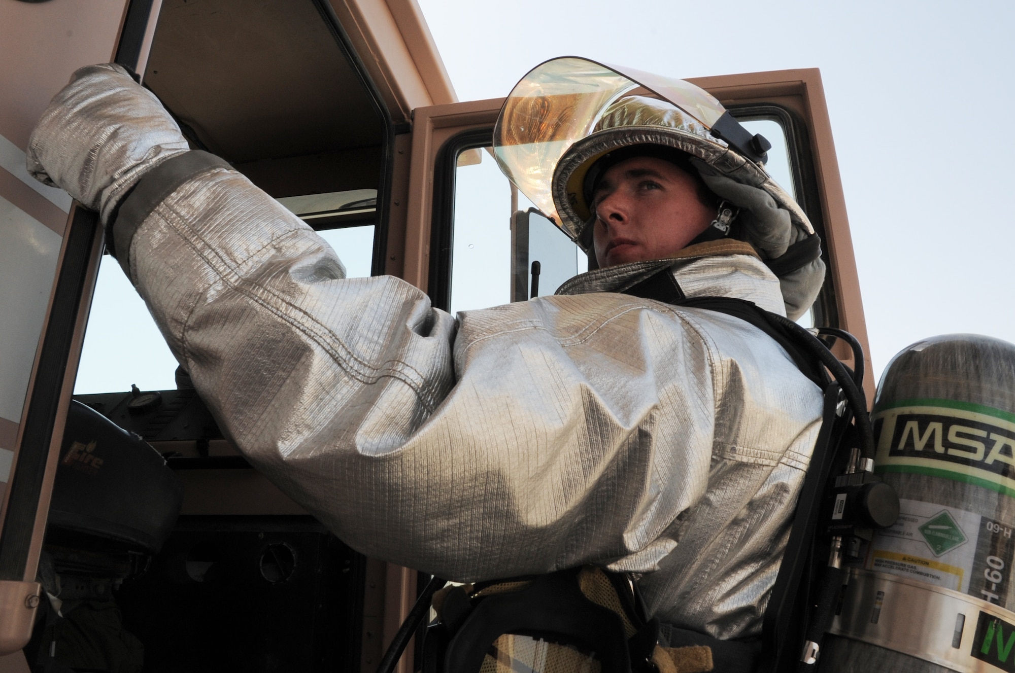 Senior Airman Samuel Siewert, 628th Civil Engineer Squadron firefighter, participates in training at a non-disclosed base in Southwest Asia March 14, 2010. Airman Siewert was recently selected as Air Mobility Command's 2009 Airman of the Year. As a firefighter, Airman Siewert?s primary duties put him in harm?s way for his fellow Airmen at a moment?s notice. When called upon, he has answered with such commendable actions as removing a patient with no pulse from a commercial aircraft, followed by cardiopulmonary resuscitation, saving the person's life. ?I have done nothing but my job. As firefighters we are not extraordinary human beings. We are ordinary people put in extraordinary situations,? Airman Siewert said. (U.S. Air Force Photo/Master Sgt. Scott T. Sturkol)