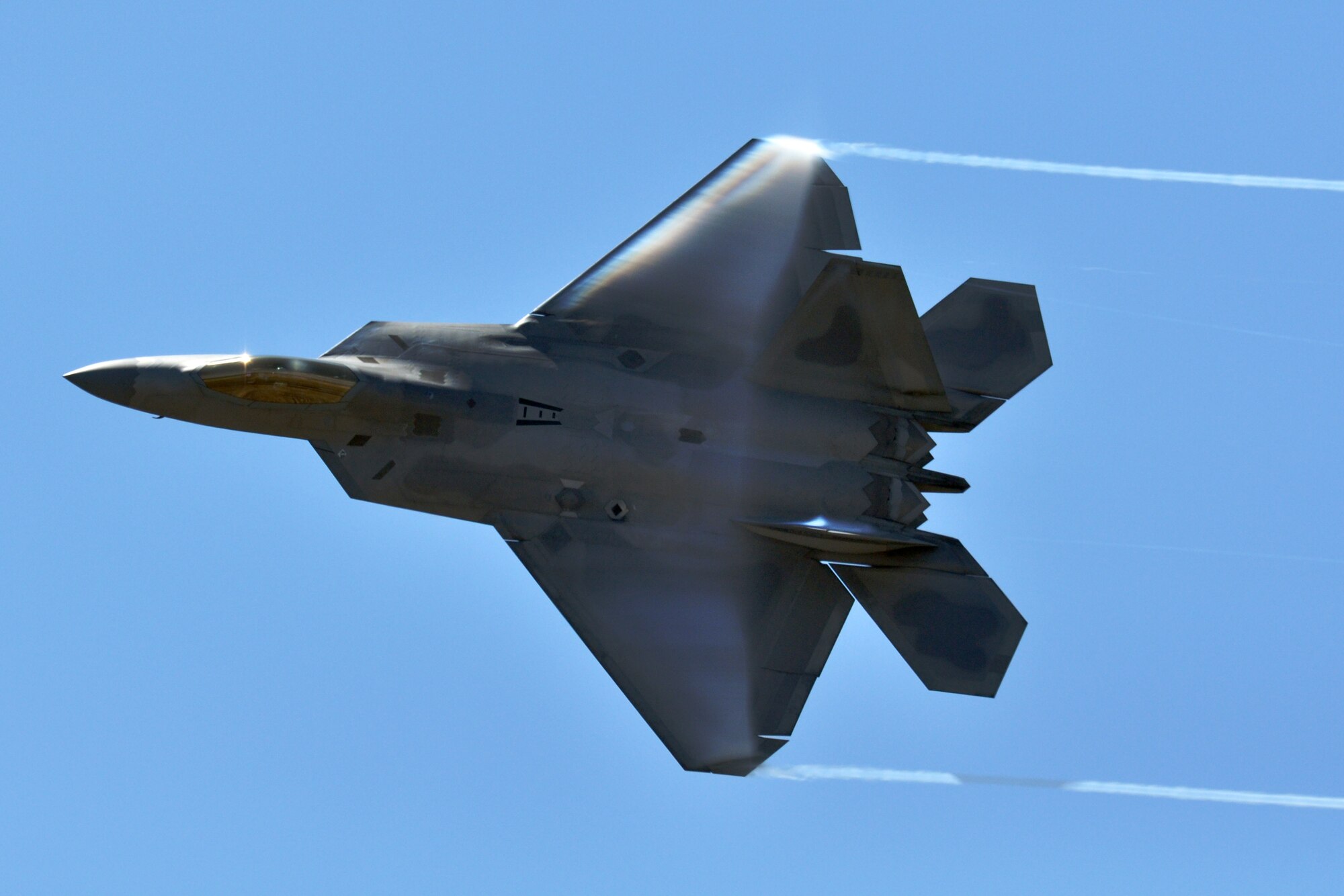 EGLIN AIR FORCE BASE, Fla. – An F-22A Raptor performs a flyby during the 75th Anniversary Air Show April 11. More than 125,000 were in attendance during the air show April 10-11, enjoying a variety of aerial performances and static displays. This was Eglin’s first open house since 2007 and was timed to coincide with the 75th anniversary of the installation. The Thunderbirds, F-22A Raptor demo and “Tora, Tora, Tora” were some of the highlights of the event. (U.S. Air Force photo/ Airman 1st Class Anthony Jennings)