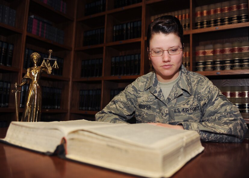 MINOT AIR FORCE BASE, N.D. -- Senior Airman Krystal Hooper, 5th Bomb Wing paralegal, was recently selected as the 8th Air Force Outstanding Paralegal Airman of the Year. The award is based on demonstrated superior initiative, technical skill, leadership ability and devotion to duty and is among the highest distinctions an Air Force paralegal can receive and recognizes Airmen in the grade of technical sergeant and below. (U.S. Air Force photo by Airman 1st Class Aaron-Forrest Wainright)