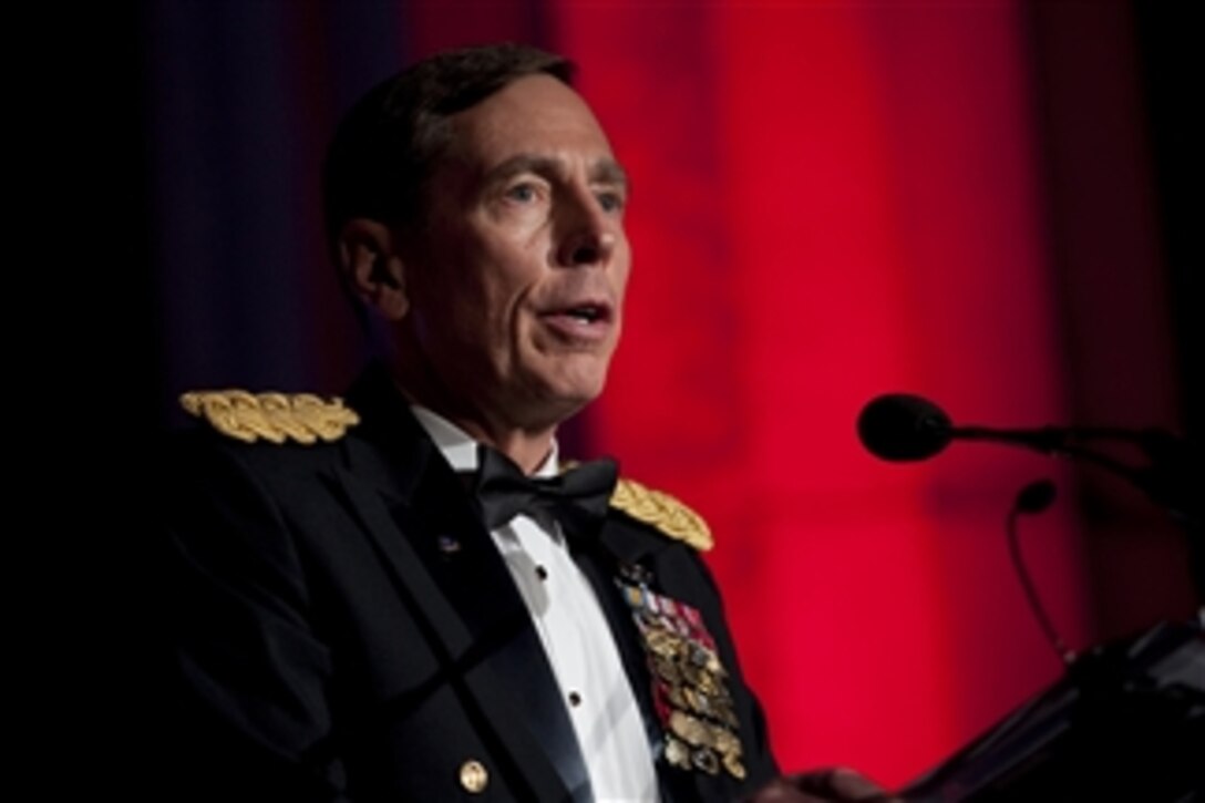 Commander of U.S. Central Command Gen. David Petraeus, U.S. Army, addresses audience members at the annual Tragedy Assistance Program for Survivors Gala at the Andrew W. Mellon Auditorium in Washington, D.C., on April 13, 2010.  The Tragedy Assistance Program for Survivors has assisted more than 25,000 grieving military families who have lost loved ones with emotional support, a national network of peer based support and crisis intervention.  