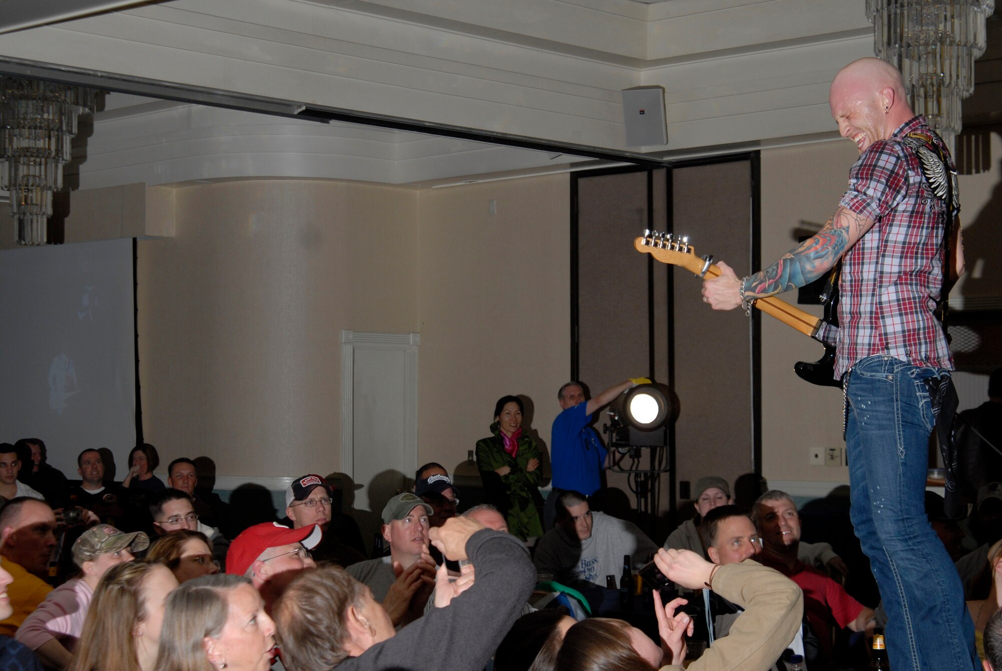 KUNSAN AIR BASE, Republic of Korea -- Fred Shafer performs for the members of the Wolf Pack here April 9. Fred Shafer met with members of the Wolf Pack and put on a show in celebration of the end of the Wolf Pack Unit Compliance Inspection.  (U.S. Air Force photo/Staff Sgt. Darnell T. Cannady)