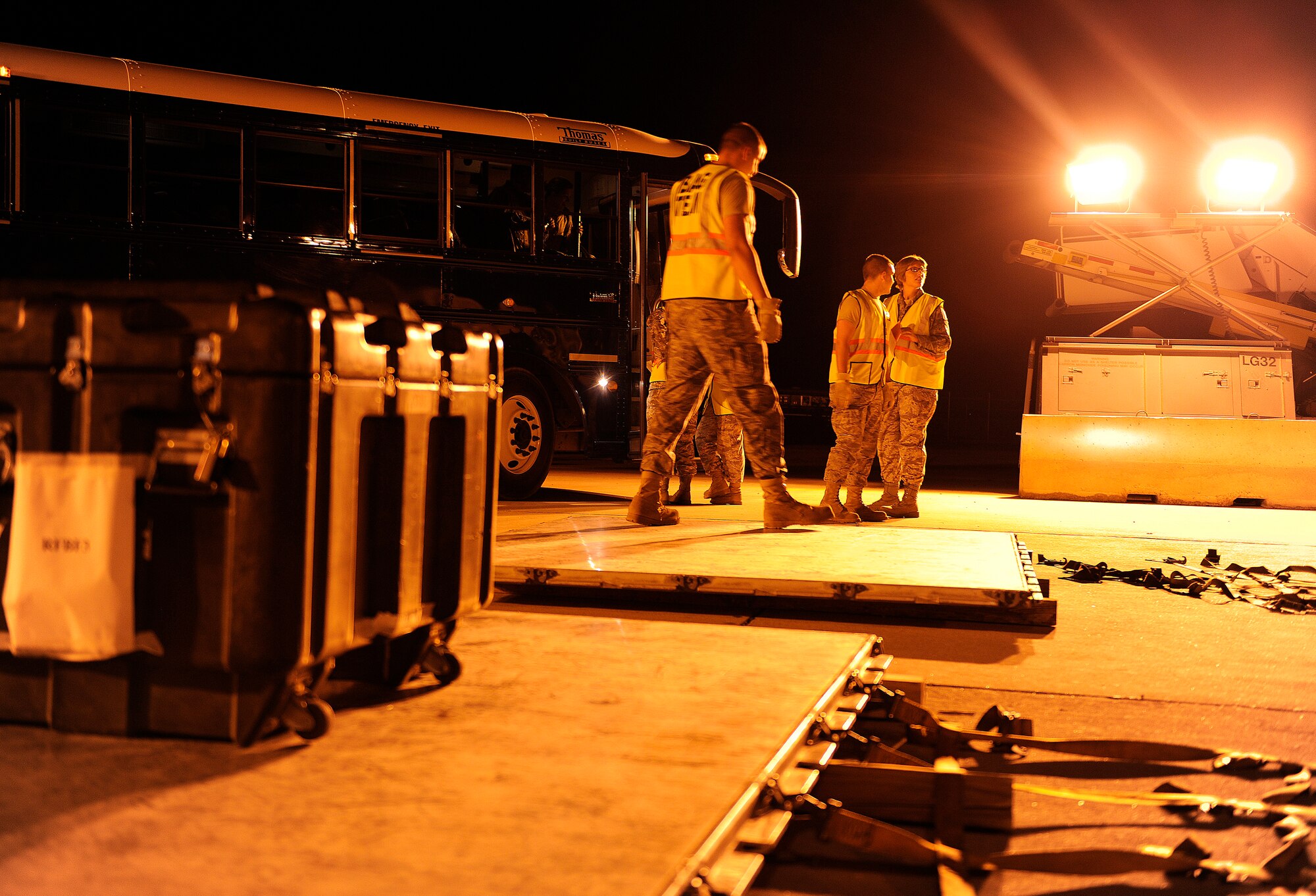 HOLLOMAN AIR FORCE BASE, N.M. -- Members of the 49th Logistics Readiness Squadron prepare cargo for a simulated deployment April 14, 2010. The purpose of the ORE is to prepare members of Team Holloman for deployments and ensure that they are well-trained and prepared to deploy at a moments notice. (U.S. Air Force photo by Senior Airman John D. Strong II / Released) 