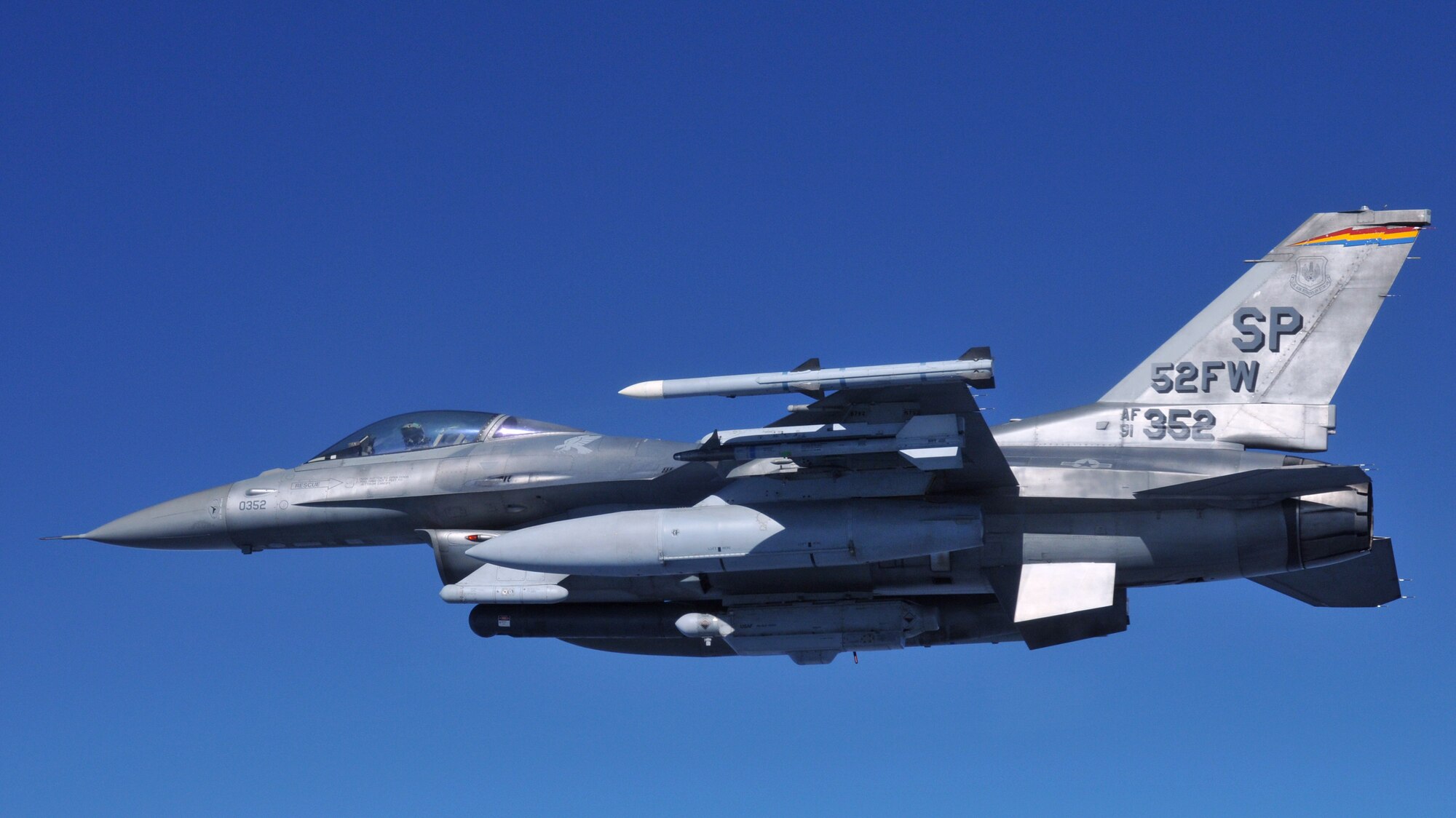 RAF MILDENHALL, England – A Spangdhalem Air Base, Germany, F-16 Fighting Falcon flies off the wing of a 100th Air Refueling Wing KC-135 during Exercise BRILLIANT ARDENT April 15. Sixty aircraft ranging from fighters, attack aircraft, helicopters, tanker and airborne early warning aircraft are operating from air bases located in Germany, the Czech Republic, France, Poland, and UK. (U.S. Air Force photo/Tech. Sgt. Kevin Wallace)