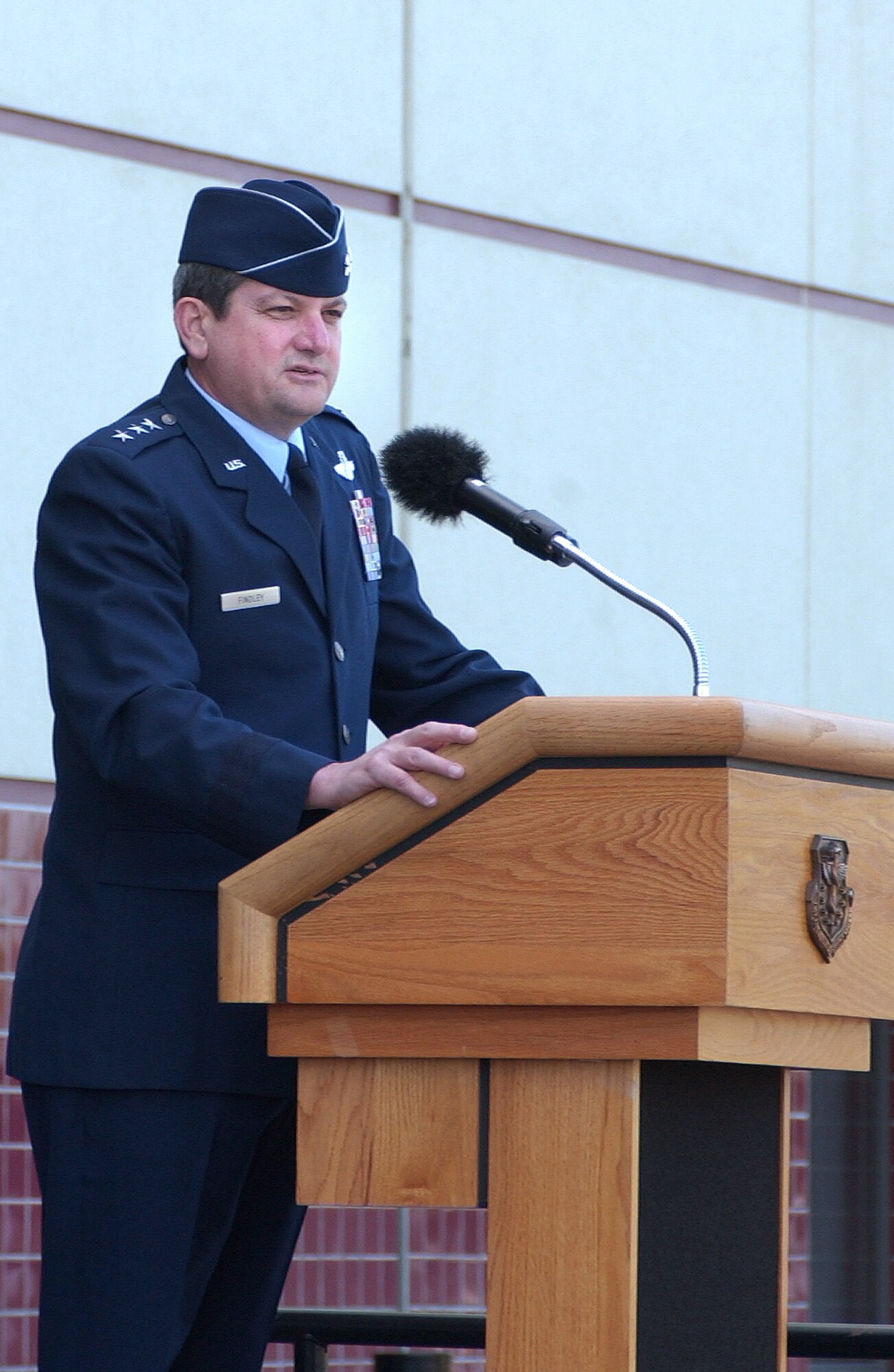 Lt. Gen. Rusty Findley, Air Mobility Command vice commander, speaks during a ceremony in honor of David Grant USAF Medical Center earning VPP "STAR" status, April 9. (U.S. Air Force photo/ Senior Airman Liliana Moreno)       