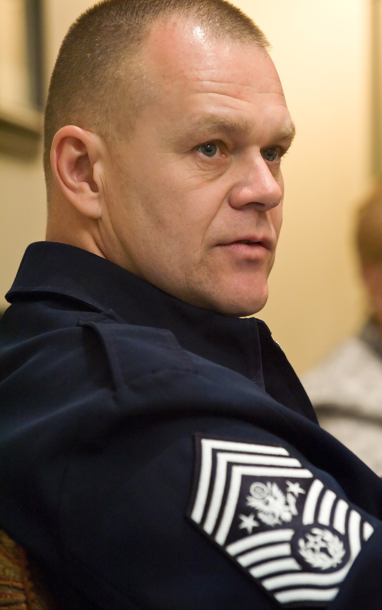 Chief Master Sergeant of the Air Force James A. Roy and his wife, Paula, visited Dover Air Force Base, Del., April 12. Chief Master Sgt. John Evalle, 436th Airlift Wing command chief, and his wife, Lori, hosted the visit. While at Dover AFB, Chief Roy and Ms. Roy had breakfast with recently deployed Airmen and their spouses, toured the Center for the Families of the Fallen, had lunch with the Dover Chiefs Group, and held an Enlisted Call. Chief Roy asked the attendees to spread the word about Airmen's contributions to the fight, stating 40,000 total force members are deployed around the globe. He also delivered the top three priorities for all Airmen, which are nuclear enterprise, our role in the joint coalition and taking care of our people. (U.S. Air Force photo/Roland Balik)