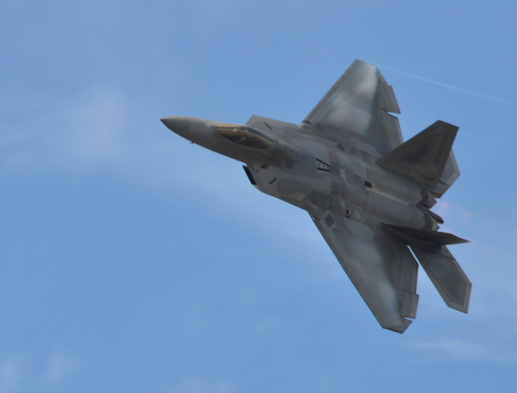 Maj. David “Zeke” Skalicky, F-22 Raptor demo pilot, performing during the Eglin Air Force Base Open House and Air Show April 10.  (U.S. Air Force photo/Senior Airman Veronica McMahon)