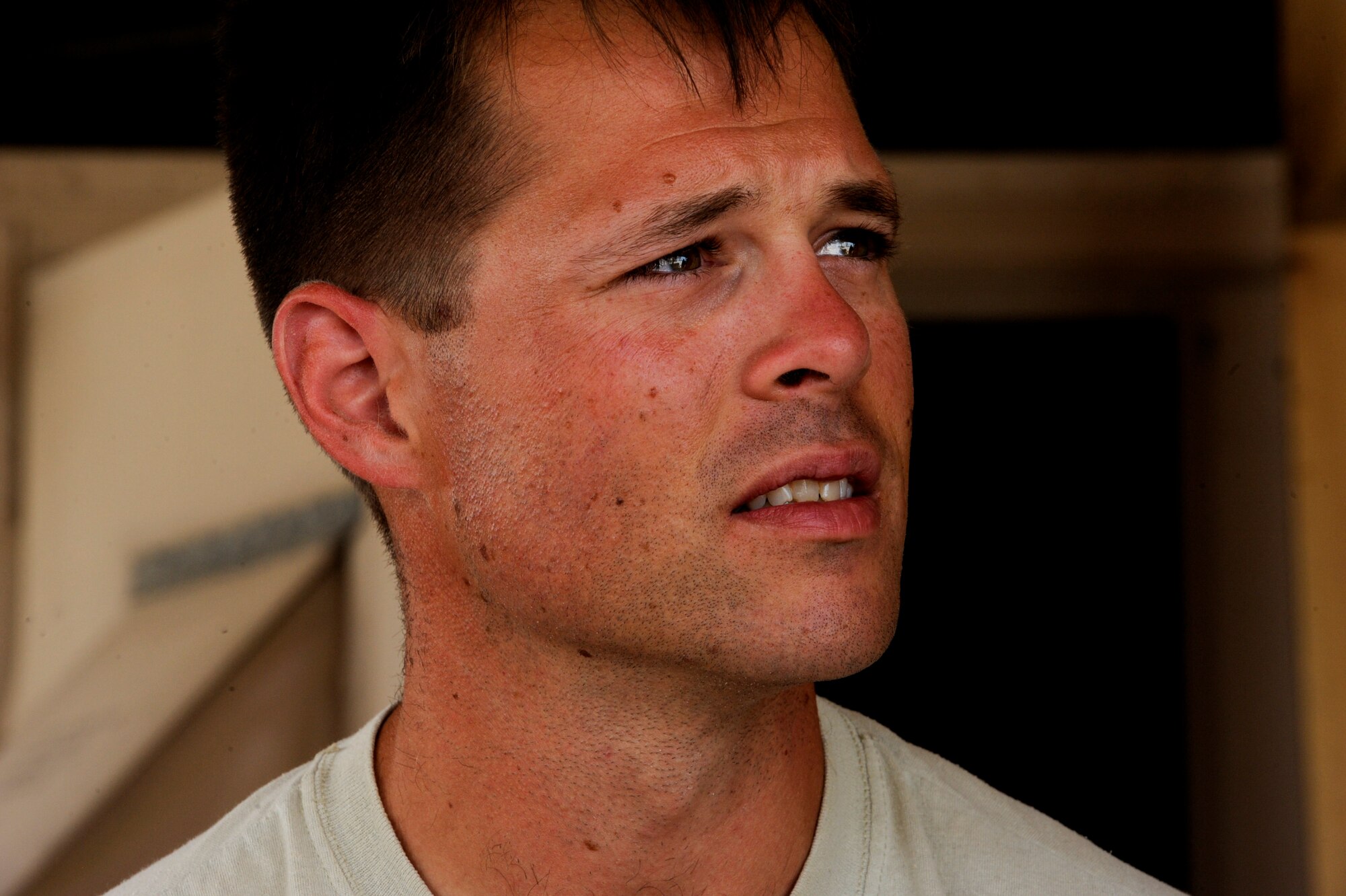 Staff Sgt. Michael Groen, an aerial porter assigned to the 451st Expeditionary Logistics Readiness Squadron, Detachment 1, waits for his replacement to arrive for shift change, April 15, 2010, at Camp Bastion, Afghanistan. (U.S. Air Force photo/Staff Sgt. M. Julian Martinez/released)
