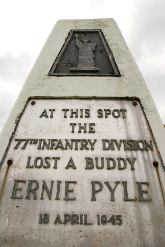 April 18 was the 65th anniversary of the death of famed war correspondent Ernie Pyle. A monument stands where Pyle fell, commemorating his sacrifice.::r::::n::