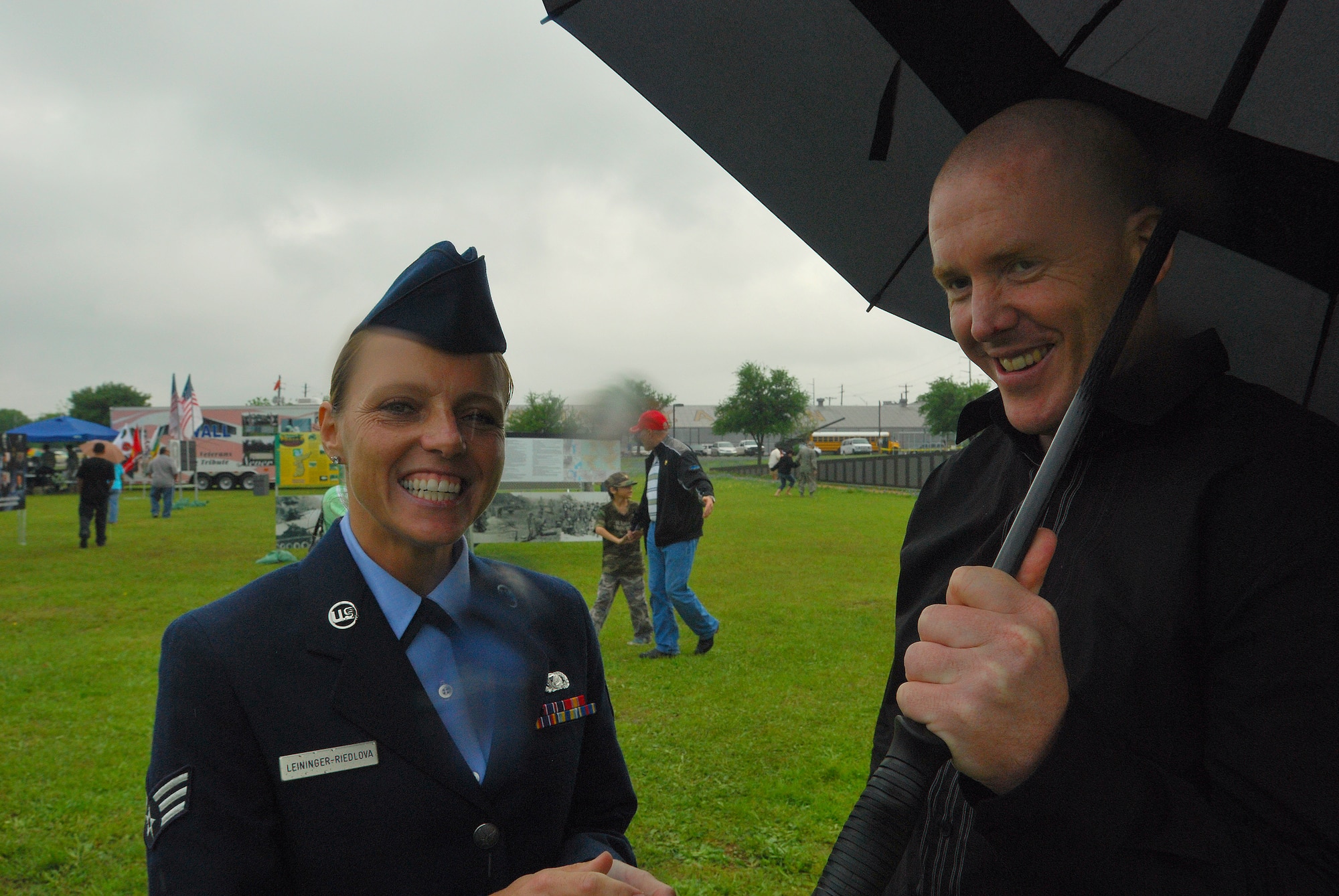 Under rainy Austin skies, an Air Force Reservist became a United States citizen.
In front of U.S. District Judge Lee Yeakel, and in the company of 12 other service members, Senior Airman Ivana Leininger-Riedlova, 74th Aerial Port Squadron, Lackland Air Force Base, Texas, raised her right hand and took the Oath of Allegiance, leaving her Czech citizenship behind. 
(U.S. Air Force photo/Airman 1st Class Brian McGloin)
