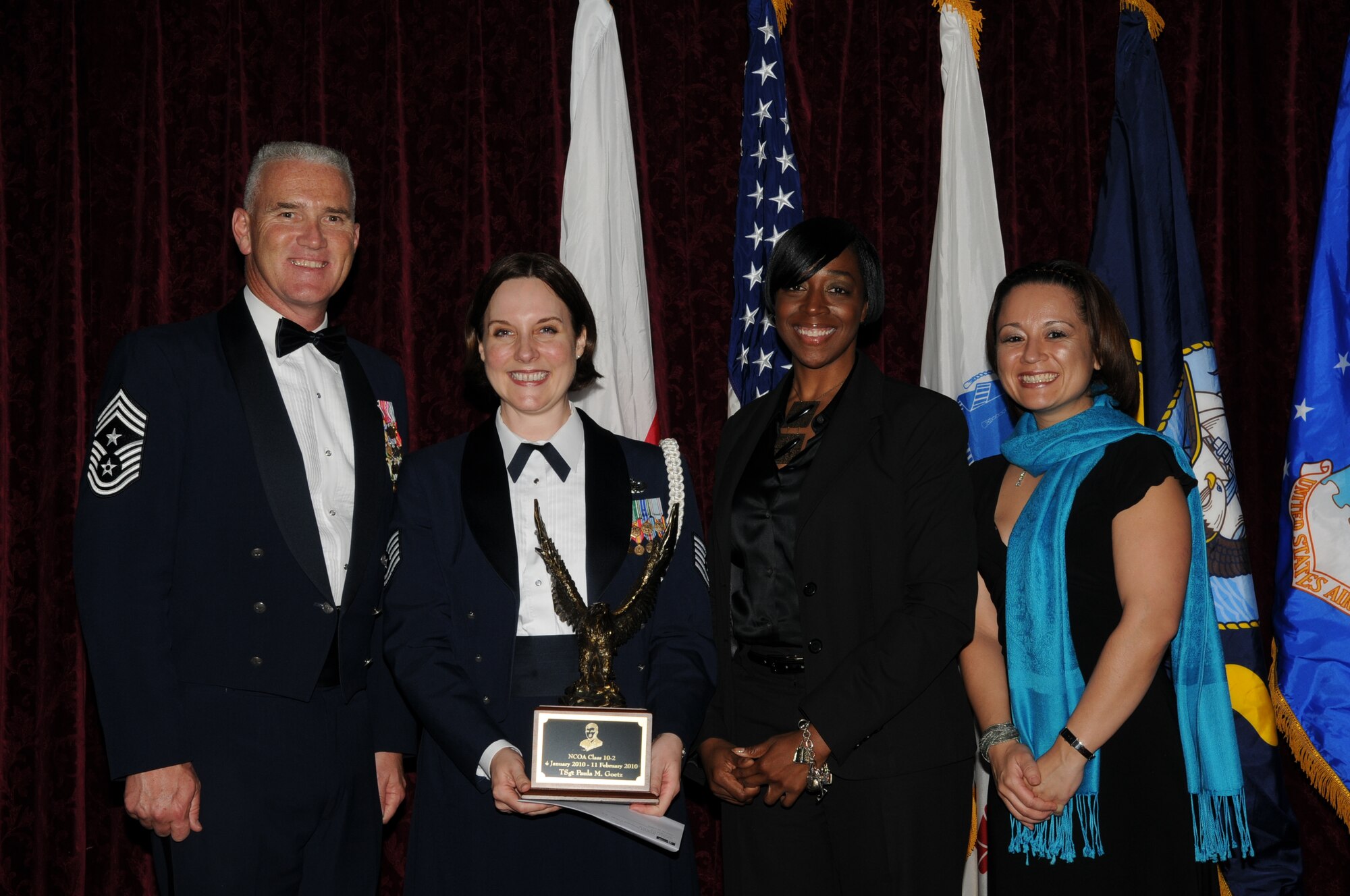 TSgt Paula Goetz receives the John L. Levitow Award at Erwin NCO Academy.