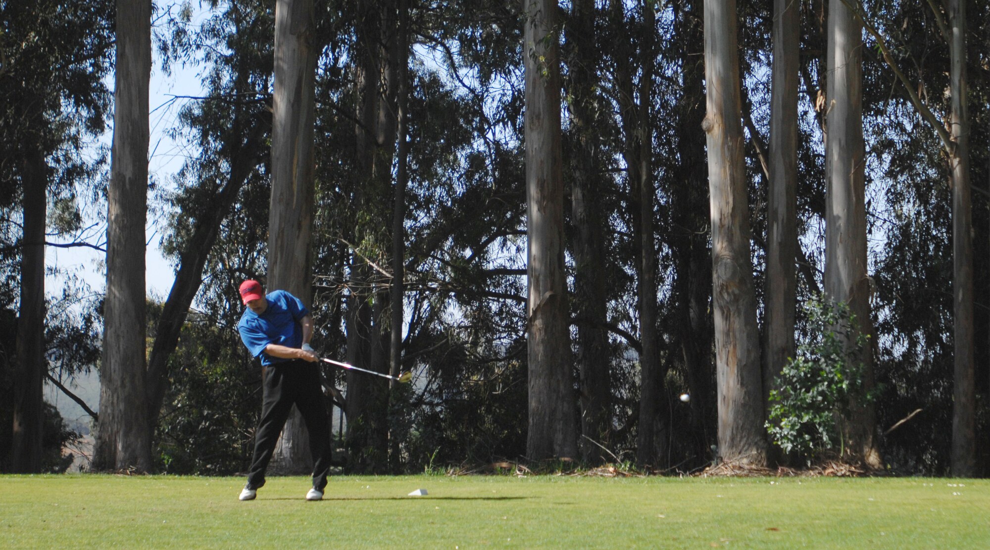 VANDENBERG AIR FORCE BASE, Calif. – Mark LeClaire, drives the ball toward the green during the Spring Open Golf Tournament at the Marshallia Ranch Golf Course here Sunday, April 18, 2010. The Spring Open is a two day tournament and consisting of 36 holes. (U.S. Air Force photo/Senior Airman Christopher Hubenthal)