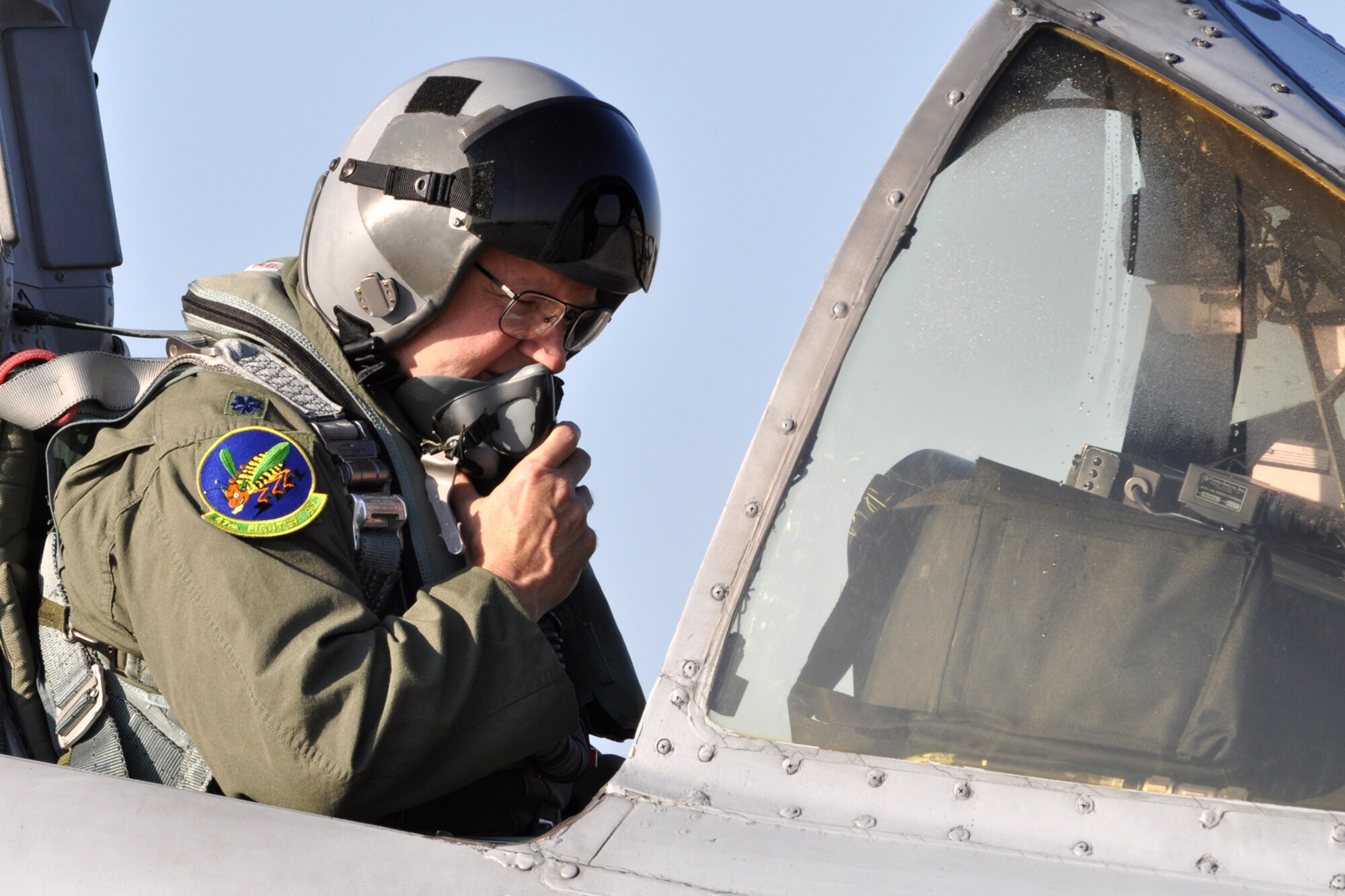 Lt. Col. James Marks, 47th Fighter Squadron, assistant director of operations, performs his pre-flight check before taking off in an A-10 Thunderbolt II from the runway at MacDill Air Force Base, Fla., April 1, 2010. More than 100 Airmen from the 917th Wing, Barksdale Air Force Base, La., participated in Patriot Everglades, which supported the training of Joint Terminal Attack Controllers (JTAC) and Combat Search and Rescue (CSAR) operations. (U. S. Air Force Photo/Tech. Sgt. Jeff Walston)