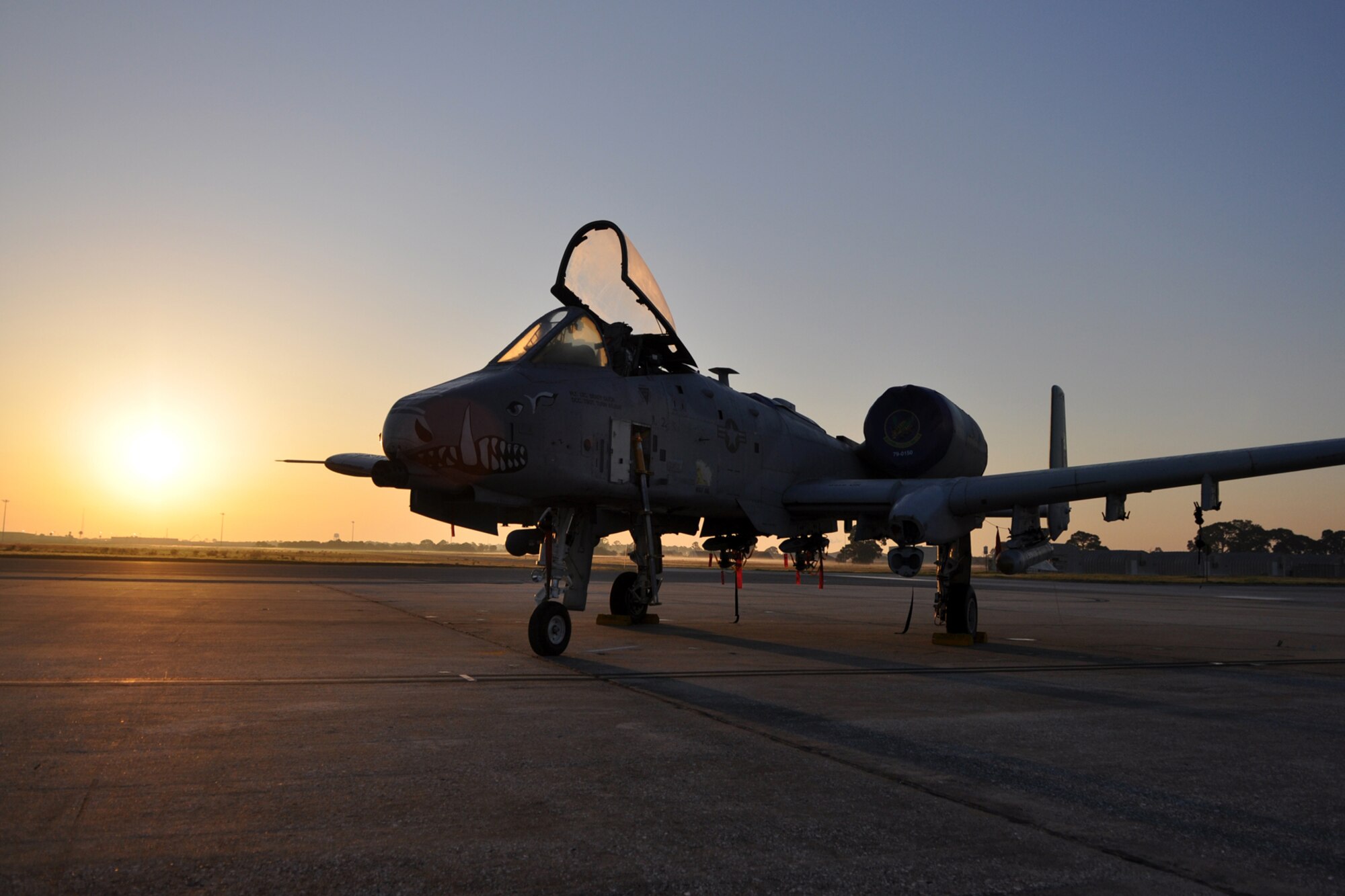 An A-10 Thunderbolt II from the 47th Fighter Squadron at Barksdale Air Force Base, La., sits on the ramp before a pre-flight inspection at MacDill Air Force Base, Fla., April 1, 2010. Members of the 917th Wing, Barksdale AFB, participated in Patriot Everglades, supporting the training of Joint Terminal Attack Controllers (JTAC) and Combat Search and Rescue (CSAR) operations. (U. S. Air Force Photo/Tech. Sgt. Jeff Walston)