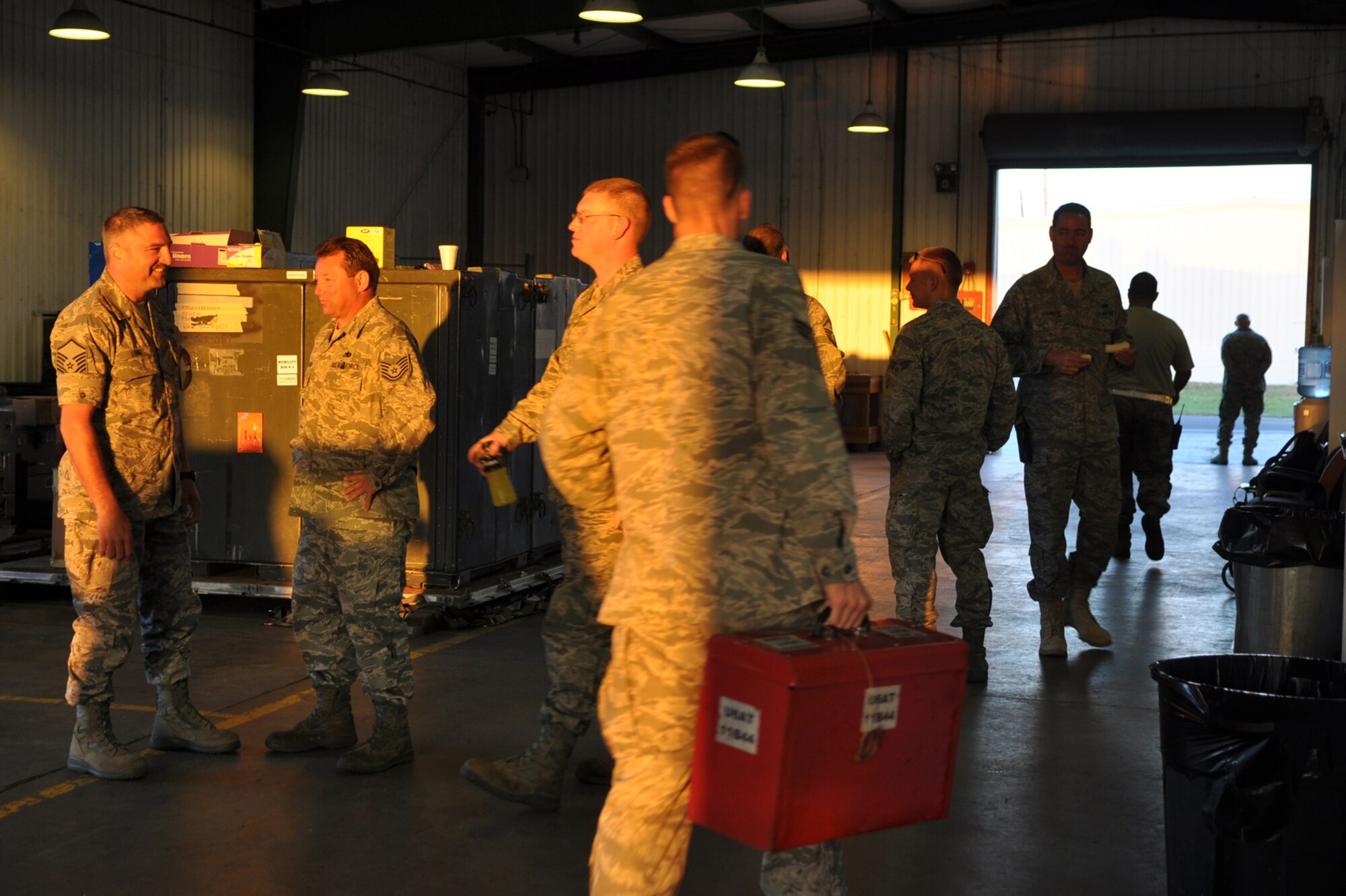 Airmen of the 917th Wing from Barksdale Air Force Base, La., prepare for a days work at MacDill Air Force Base, Fla., during Patriot Everglades April 1, 2010. Members of the 917th Maintenance Group, 717th Aircraft Maintenance Squadron, 917th Munitions Squadron and 47th Fighter Squadron, all from Barksdale Air Force Base, La., traveled to Florida to support training for Joint Terminal Attack Controllers (JTAC) and Combat Search and Rescue (CSAR) operations. (U. S. Air Force Photo/Tech. Sgt. Jeff Walston)