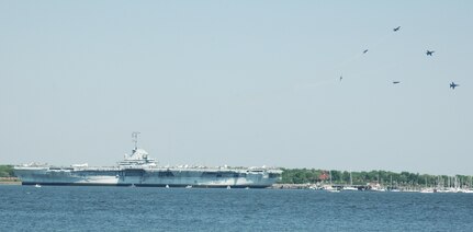The Blue Angels soar over charleston harbor during thier practice run Friday, 12 April.  The Blue Angels performed on Saturday and Sunday for public viewing.