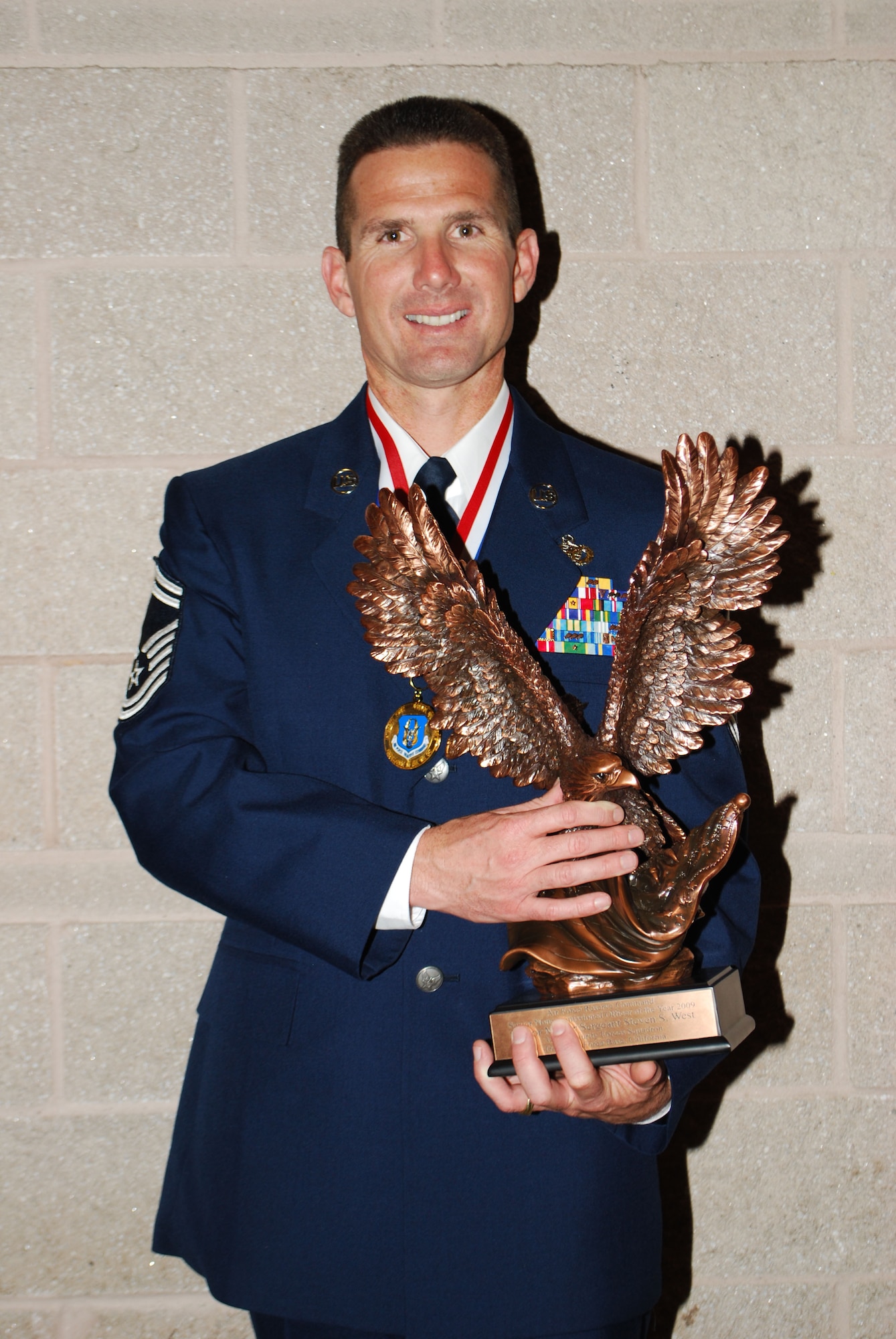 TRAVIS AIR FORCE BASE, Calif. -- Senior Master Sgt. Steven West, 349th Security Forces Squadron, was selected as Air Force Reserve Command's 2009 Outstanding Senior NCO of the Year. Sergeant West is stationed at Travis Air Force Base, Calif. (U.S. Air Force photo/Staff Sgt. Celena Wilson)