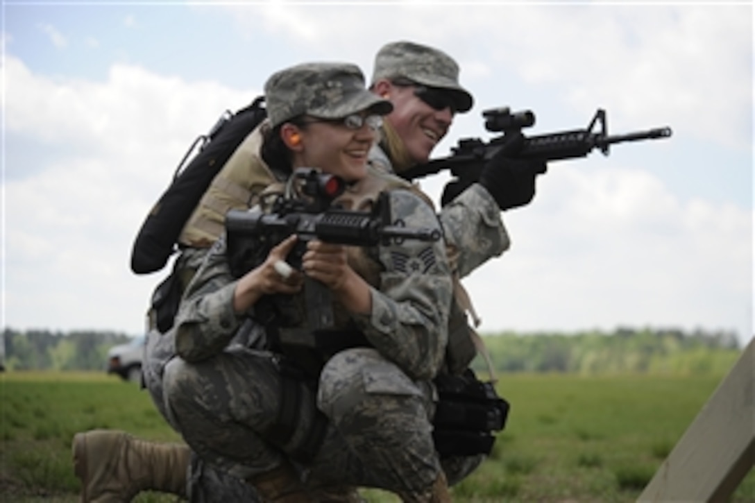 U.S. Air Force airmen participate in advanced arms training at Orangeburg, S.C., on April 9, 2010.  