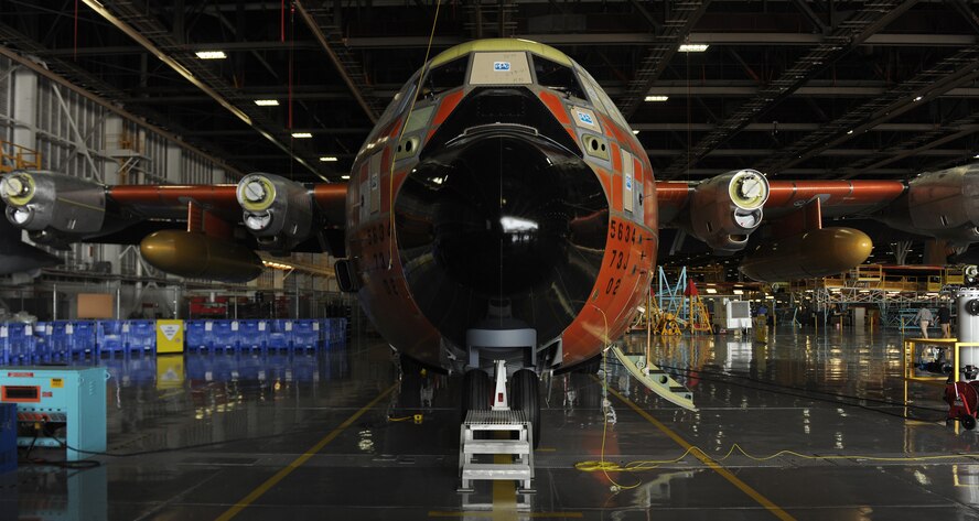 MARIETTA, Ga. -- The second HC-130J Super Hercules to be manufactured sits in the final stage of production at the Lockheed Martin Aeronautics Company. This aircraft will be the 200th C-130J model ever produced by the company. Other variants of the C-130J include models specialized for aerial and ground refueling, weather reconnaissance, electronic warfare, special operations and combat delivery. (U.S. Air Force photo by Airman 1st Class Benjamin Wiseman/RELEASED)