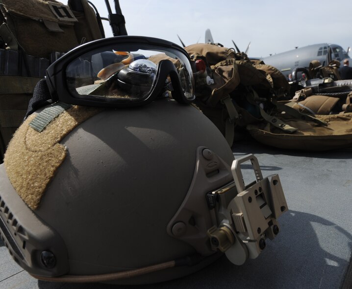 MARIETTA, Ga. -- Rescue equipment used by pararescuemen during U.S. Air Force rescue missions is displayed to attendees of the HC-130J Super Hercules unveiling ceremony here April 19. The ability of the Super Hercules to get into and out of remote areas and operate from semi-prepared surfaces allows it to deliver first responders, life-saving supplies and support to other essential operators. (U.S. Air Force photo by Airman 1st Class Benjamin Wiseman/RELEASED)
