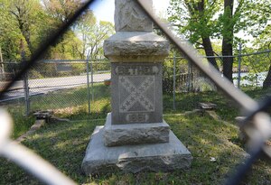 LANGLEY AIR FORCE BASE, Va. -- An obelisk commemorating the 100-year anniversary of the Battle of Big Bethel is shown through the fence at the Big Bethel Cemetery April 15. The obelisk was donated by the United Daughters of the Confederacy in 1961 in remembrance of the lives lost during the battle, which occurred at the site of the Big Bethel reservoir. (U.S. Air Force photo/Airman Rebecca Montez)