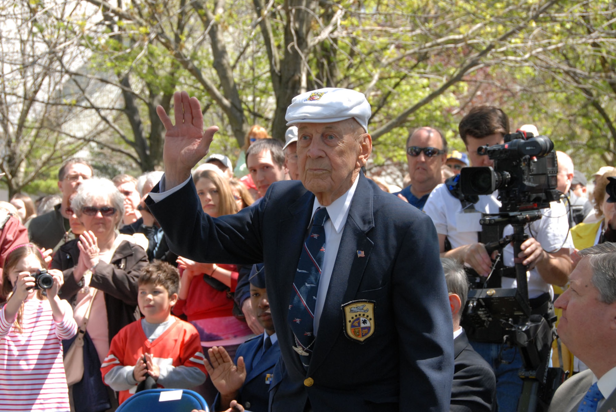 DAYTON, Ohio (04/2010) -- Lt. Col. Richard E. Cole, one of the Doolittle Tokyo Raiders, is recognized during a memorial service in honor of the Raider's 68th reunion, which was held at the National Museum of the U.S. Air Force on April 16-18. (U.S. Air Force photo by Jeff Fisher)