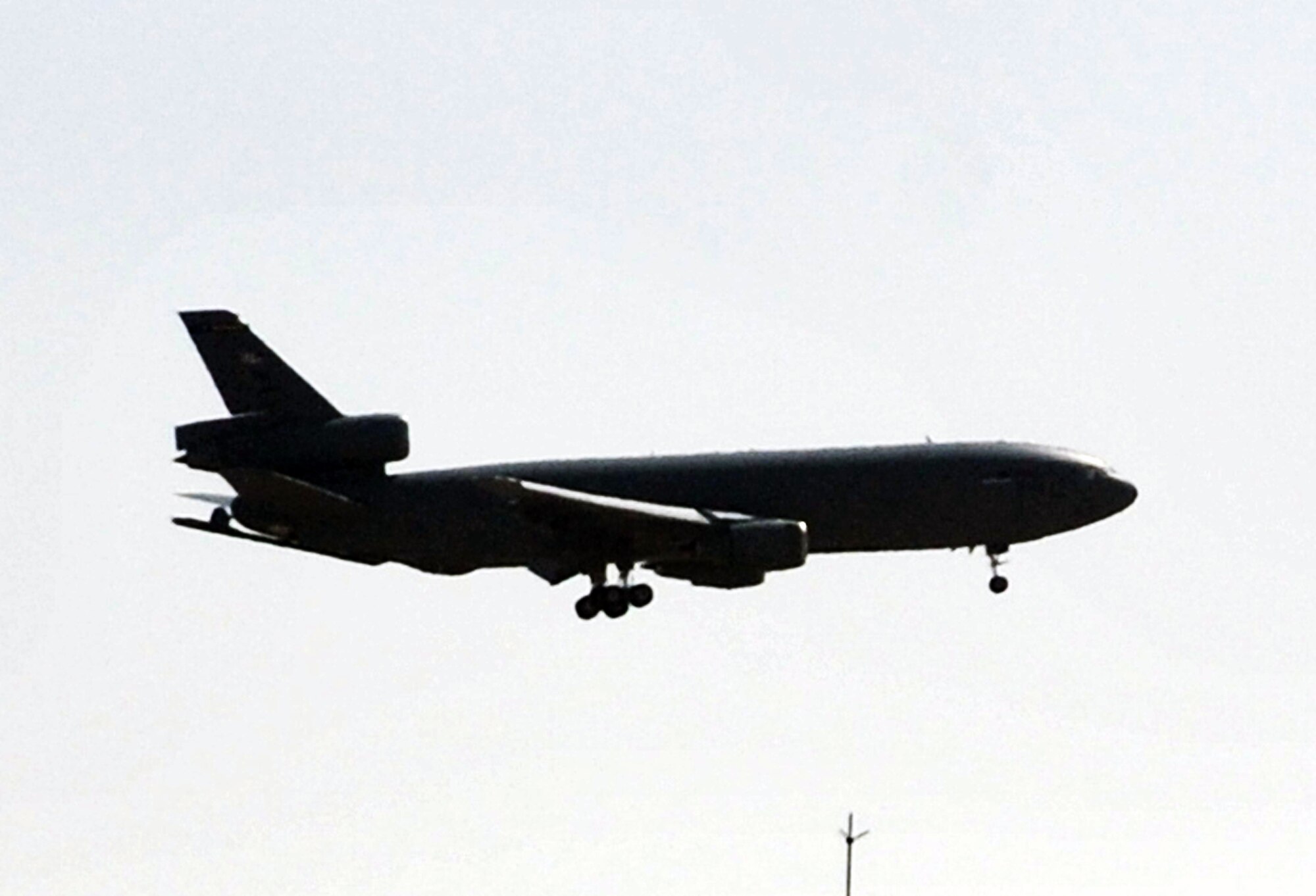 A KC-10 Extender from the 908th Expeditionary Air Refueling Squadron returns from a combat air refueling mission during operations for the 380th Air Expeditionary Wing at a non-disclosed base in Southwest Asia on April 20, 2010. Deployed KC-10s are from Joint Base McGuire-Dix-Lakehurst, N.J., and Travis Air Force Base, Calif. (U.S. Air Force Photo/Master Sgt. Scott T. Sturkol/Released)