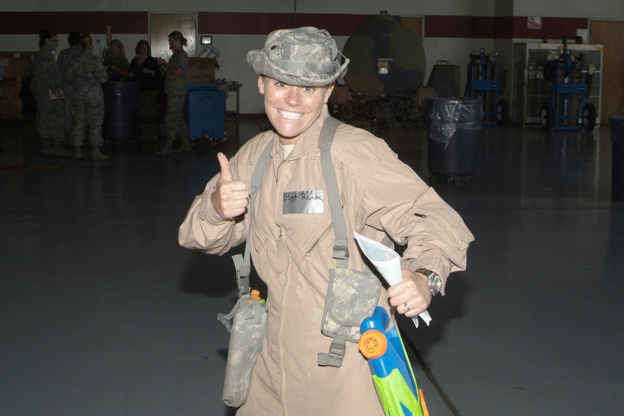 Staff Sgt. Cassandra Dameron, 81st Inpatient Operations Squadron, show she’s ready for “combat” at the April 16 81st Medical Group combat dining-in.   (U.S. Air Force photo by Herb Welch)