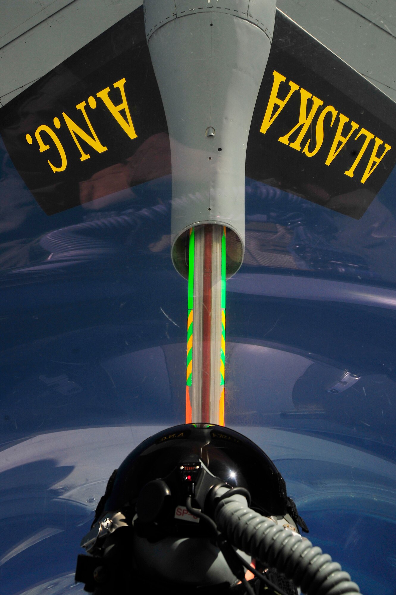 An F-16 Fighting Falcon Aggressor receives fuel from a KC-135 over the Alaska Range during RED FLAG-Alaska 10-2, April 20, 2010, Eielson Air Force Base, Alaska. RF-A provides participants 67,000 square miles of airspace, more than 30 threat simulators, one conventional bombing range and two tactical bombing ranges containing more than 400 different types of targets. The F-16 is assigned to the 18th Aggressor Squadron and the KC-135 is assigned to the 168th Air Refueling Wing. (U.S. Air Force photo/Staff Sgt. Christopher Boitz)

