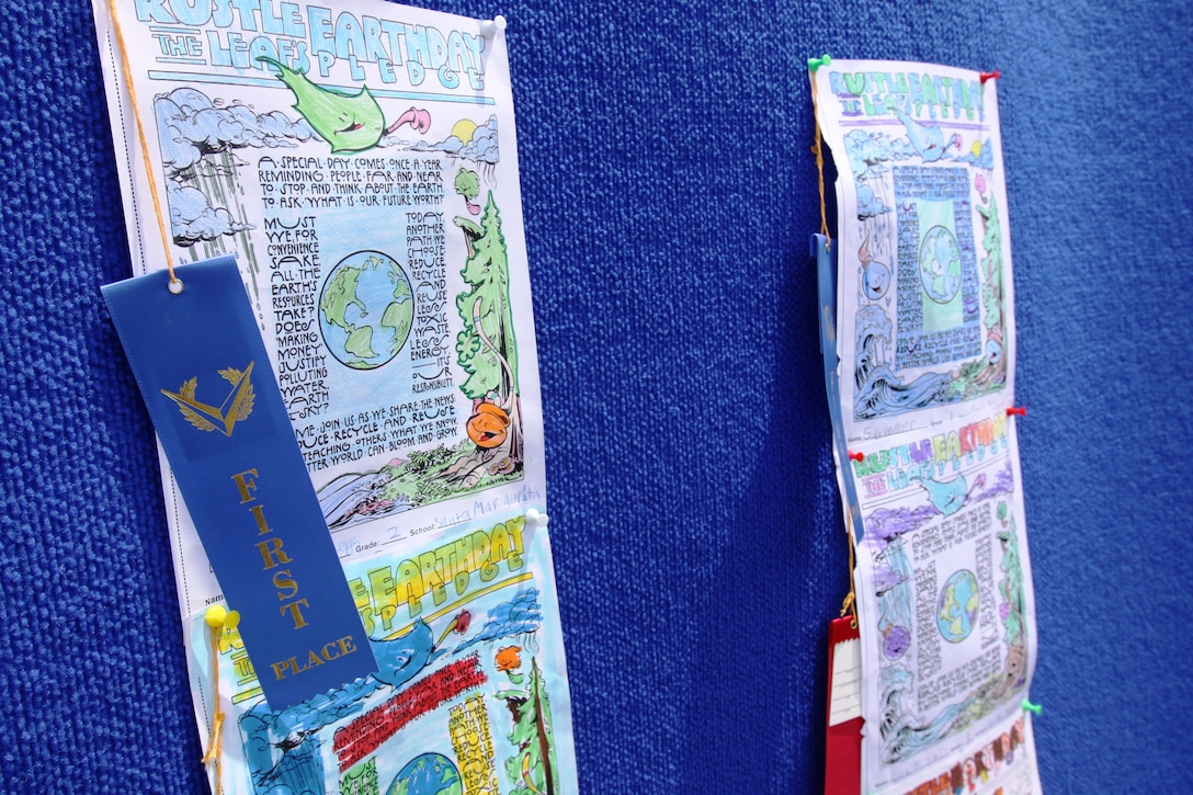 Camp Pendleton Environmental Security Office displayed winning entrees of their coloring contest at the Country Store during the base's recognition of Earth Day, April 22. Camp Pendleton celebrated the global event with large static displays, a base-wide coloring contest for children and tours of the base recycling center - the largest within the Department of Defense.