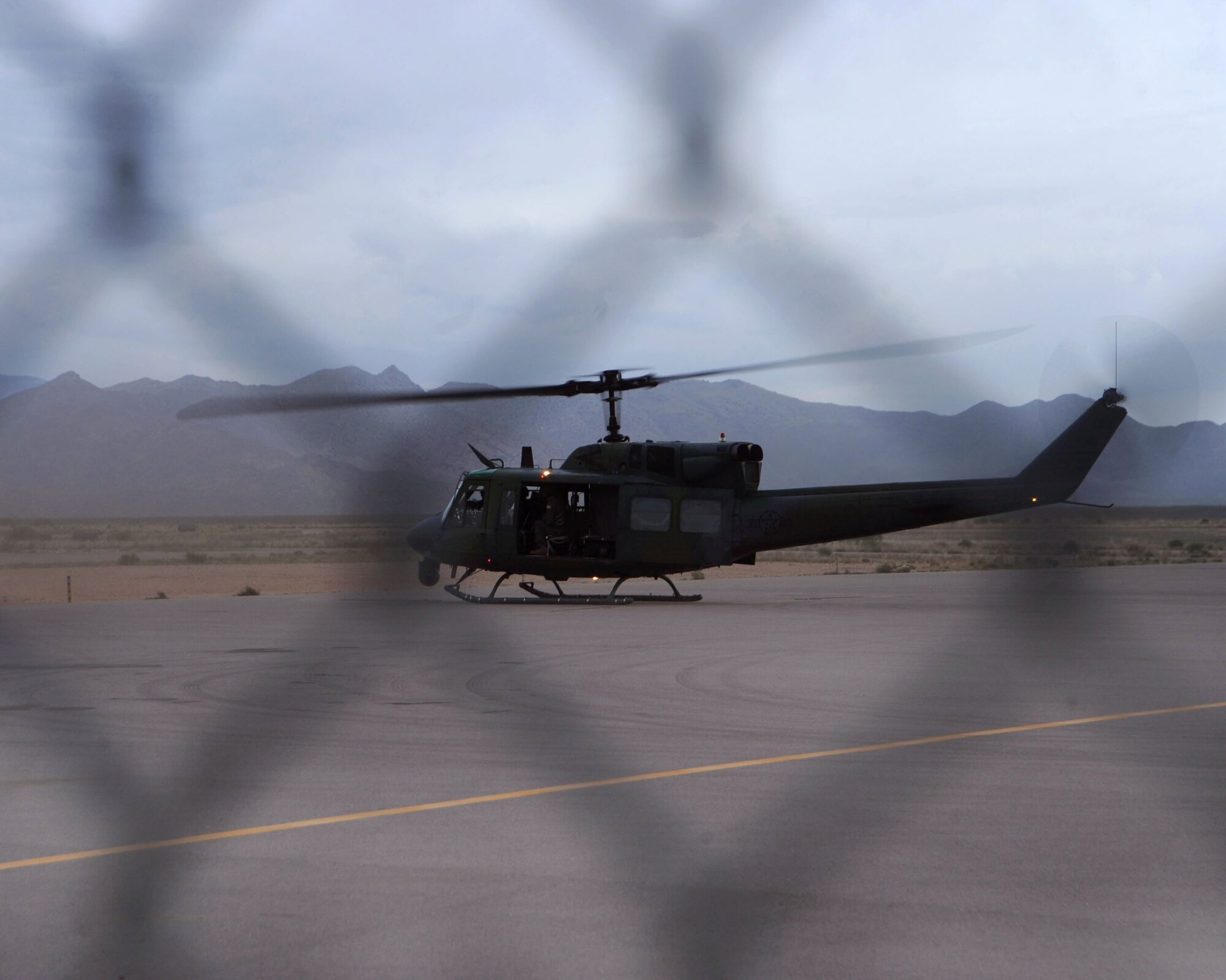 A UH-1N prepares to take off as the combat search and rescue exercise Angel Thunder 2010 kicks off in Southern Arizona April 19. (U.S. Air Force photo/Airman Jerilyn Quintanilla)

