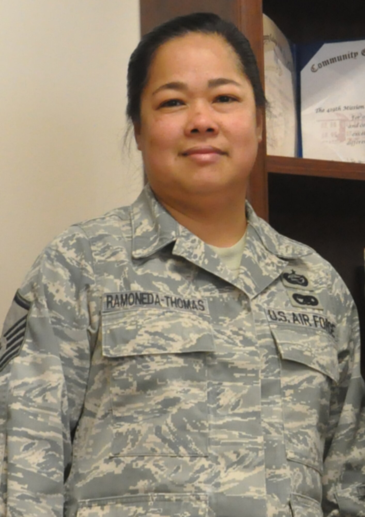 Master Sgt. Marites Ramoneda-Thomas, of the 419th Education and Training office, has won the Senior NCO Education and Training Manager of the Year for Air Force Reserve Command two years in a row. (U.S. Air Force photo/Staff Sgt. Heather Skinkle)
