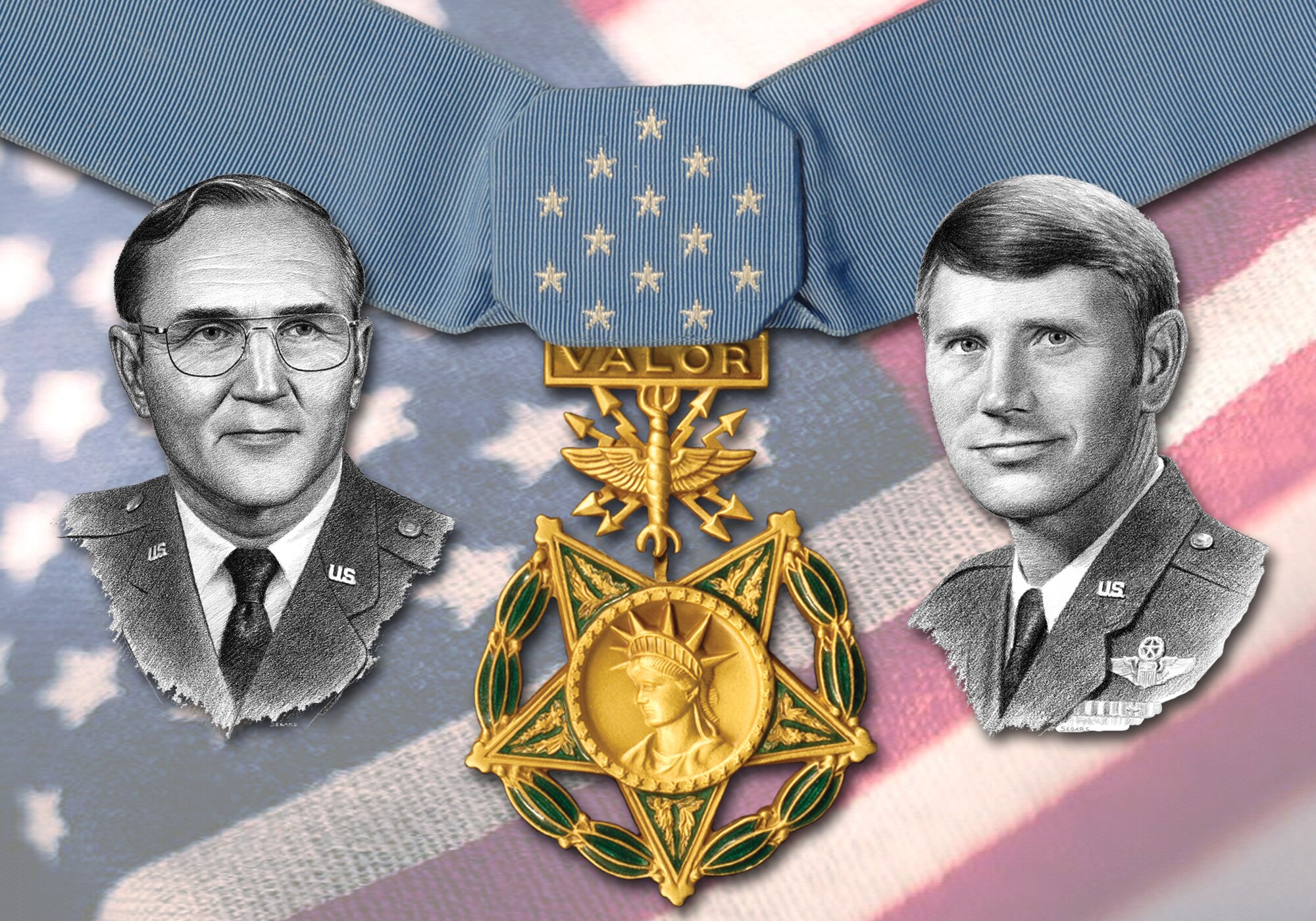 A building dedication ceremony will be held on May 7 to honor Medal of Honor recipients, retired Air Force Colonels Leo Thorsness and George "Bud" Day. Colonels Thorsness and Day are two of only five living Air Force Medal of Honor recipients. (U.S. Air Force photo illustration/James E. Luman, Jr.)