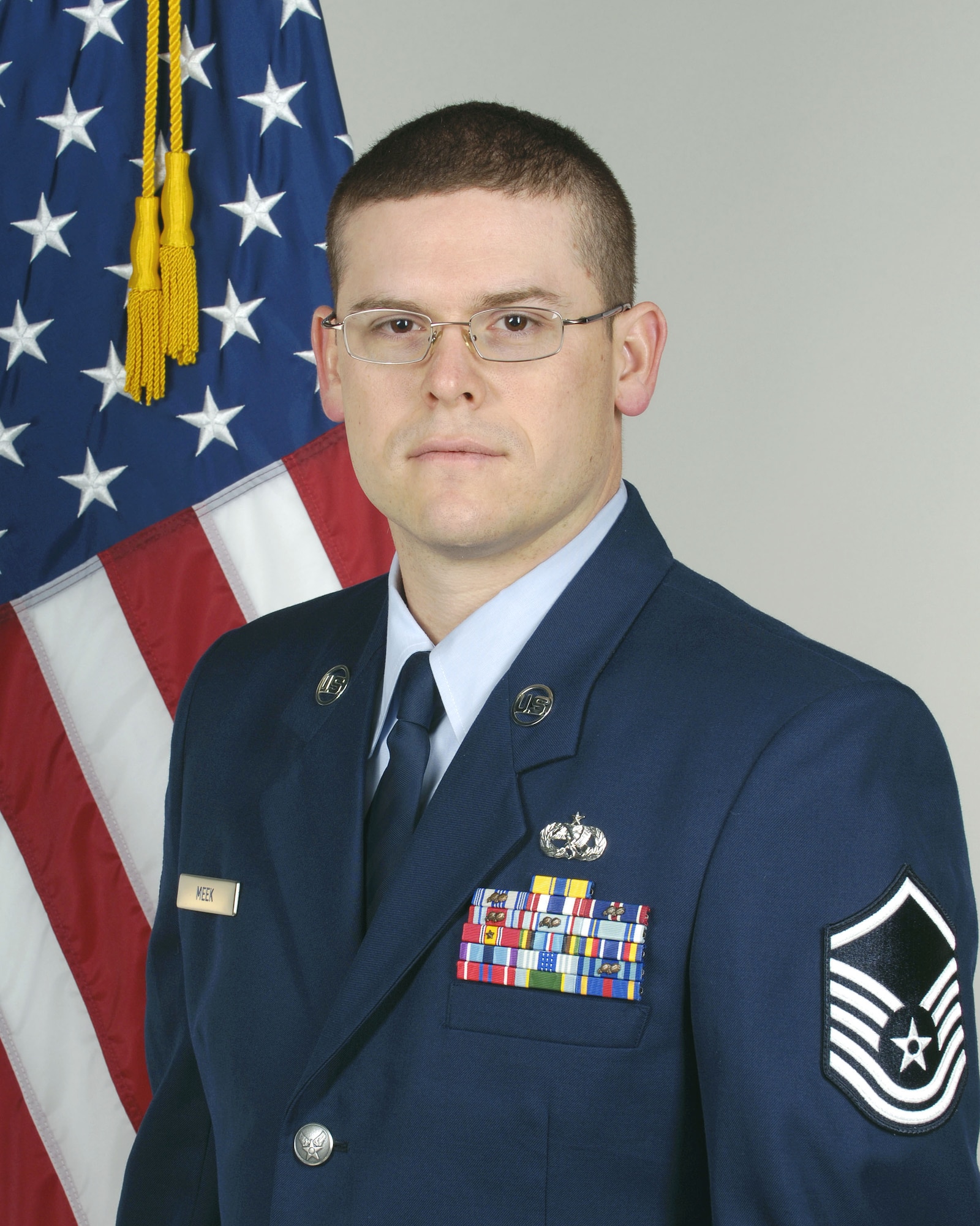 Master Sgt. Michael Meek, a radio frequency transmission systems craftsman, received the Senior NCO of the Year award in the Communications Electronic Systems category. Sergeant Meek is a resident of Moore, Oklahoma.