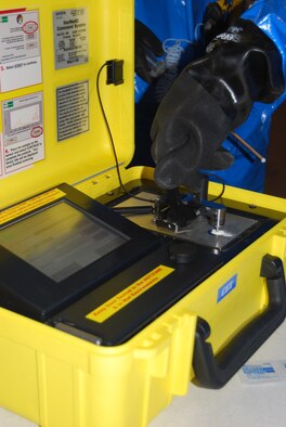 The HAZMAT ID is a detection device used by the CERF team to classify unidentified substances. (U.S. Air Force photo/Airman 1st Class Kristina Overton)