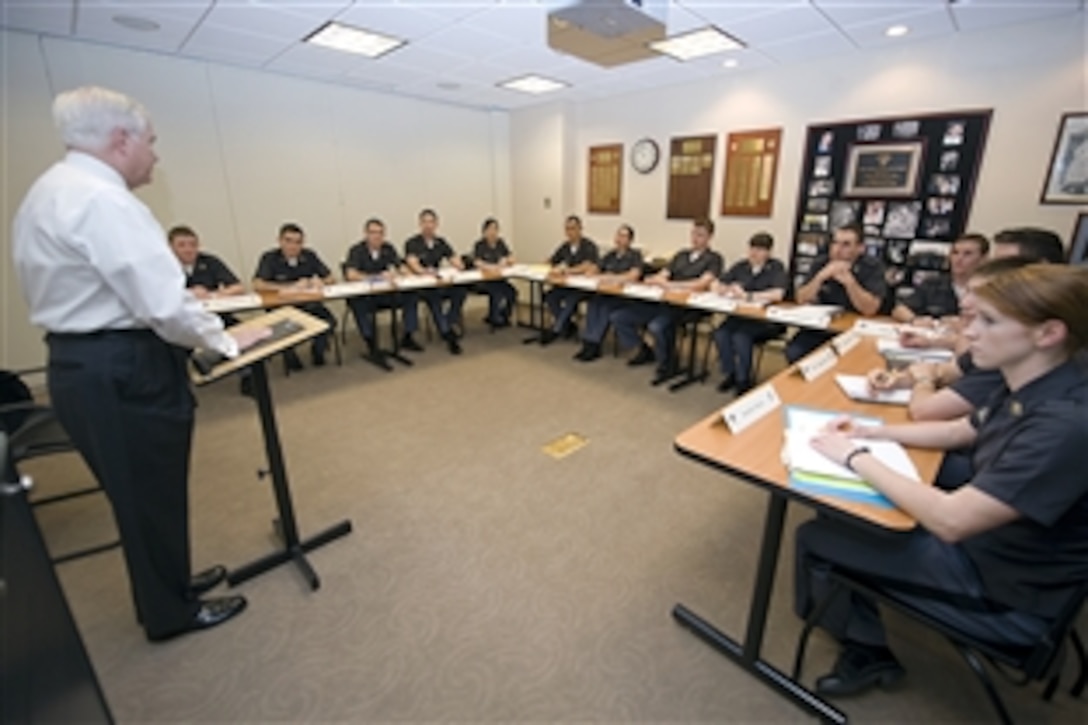 Defense Secretary Robert M. Gates teaches a political science class at the United States Military Academy at West Point, N.Y. April 23, 2010.  