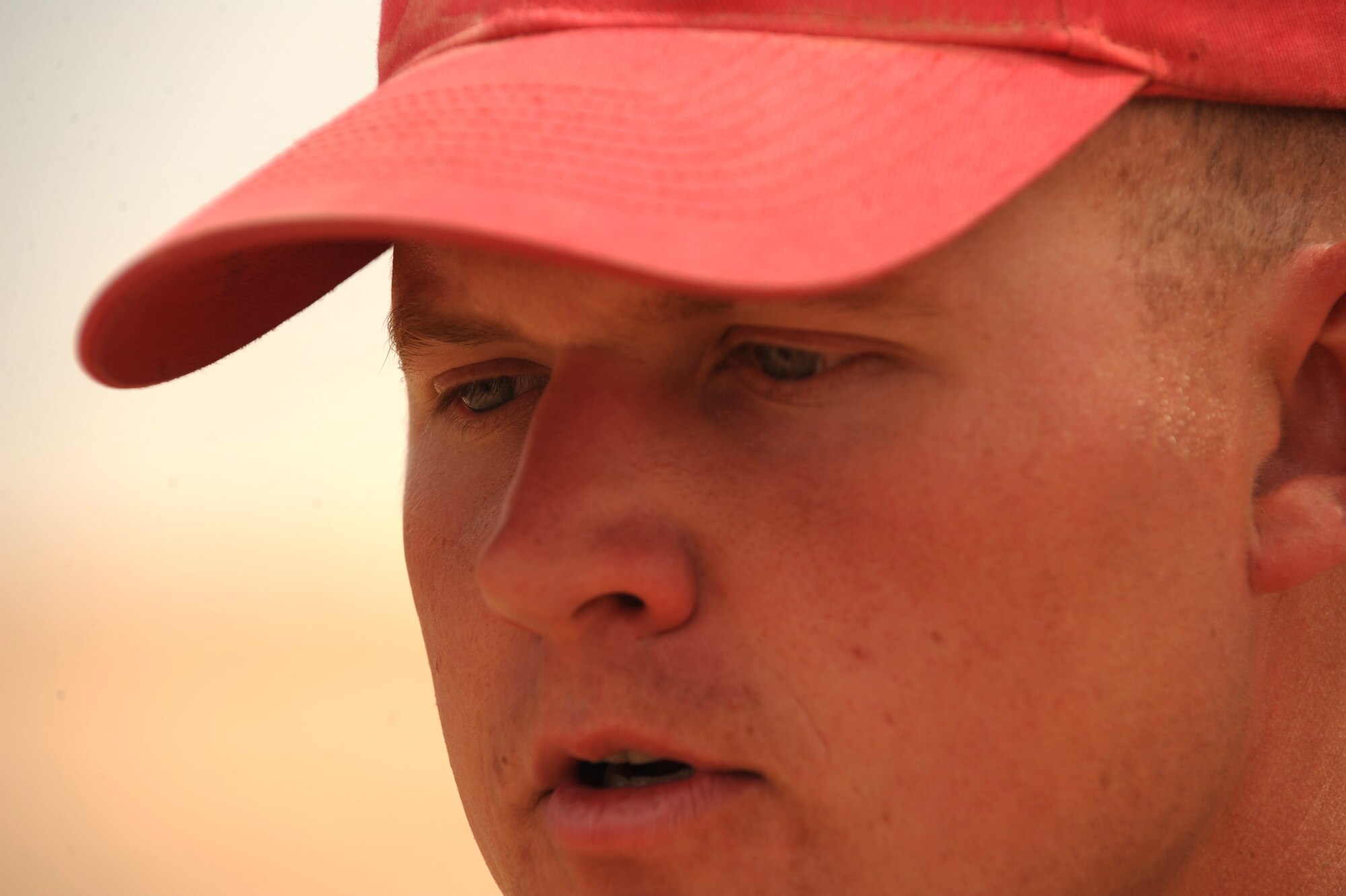 Capt. Nick Anderson, officer in charge of the 1st Expeditionary RED HORSE Group, talks about the new Air Force RED HORSE compound they are building, April 19, 2010, at Camp Leatherneck, Afghanistan. "It's great that Air Force RED HORSE and Prime BEEF engineers have the opportunity to team up at Camp Leatherneck," said Capt. Anderson, a native of Charlotte, N.C. "The outstanding infrastructure and contract management they provide to the Marine leadership has enabled the camp growth to happen smoothly." (U.S. Air Force photo/Staff Sgt. Manuel J. Martinez/released)