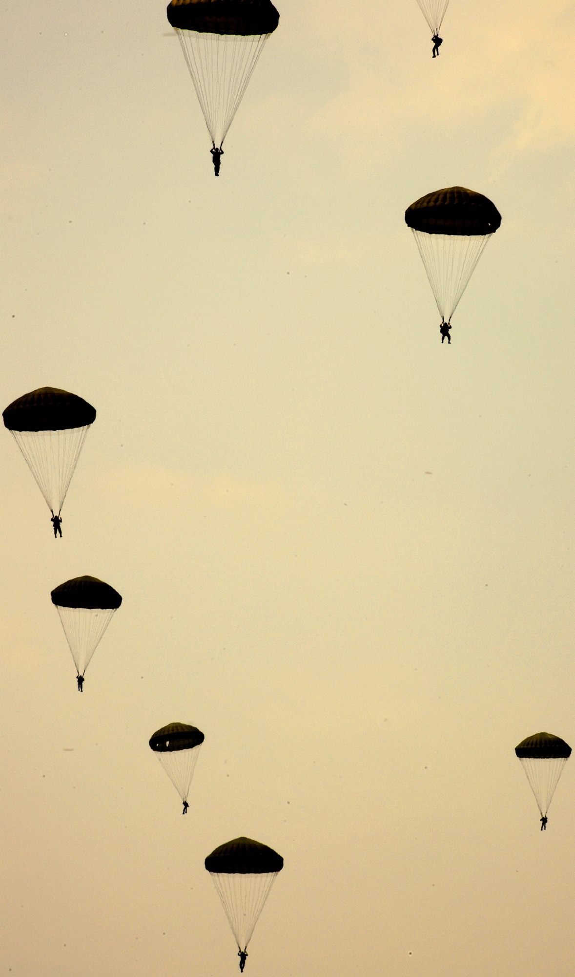 Bulgarian 68th Special Forces Brigade members parachute to the drop zone after jumping from a U.S. Air Force C-130 J during exercise Thracian Spring 2010 at Plovdiv Airport, April 23, 2010. Personnel from the 86th Airlift Wing and 435th Air and Ground Operations Wing are deployed to Plovdiv, Bulgaria in support of Thracian Spring. Thracian Spring is an exercise composed of aircrew, maintenance, airfield management, aerial port, security forces, and logistics personnel that combine their skill in an effort to build and strengthen the United States and Bulgarian Air Forces’ bond while improving interoperability with our partner NATO nation. (U.S. Air Force photo by Master Sgt. Quinton T. Burris)