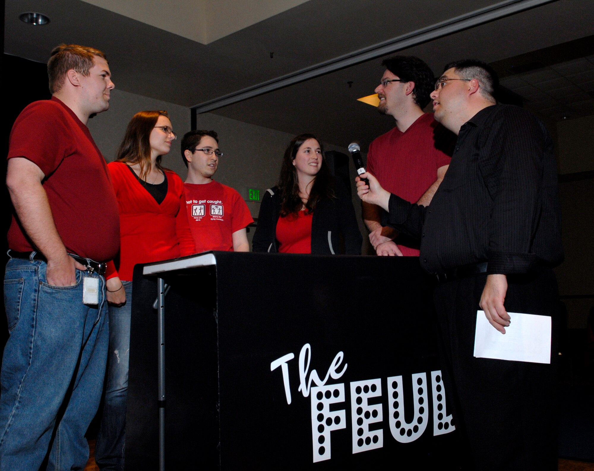 VANDENBERG AIR FORCE BASE, Calif. -- While hosting the show, Paul Spoerl, with The Entertainment Network, waits for an answer from the 30 CONS/LGCA team during the Vandy Fued at the Pacific Coast Club here Friday, April 23, 2010. Twenty teams competed in the Vandy Fued each aiming to win the three bracket game show. (U.S. Air Force photo/Senior Airman Ashley Reed)