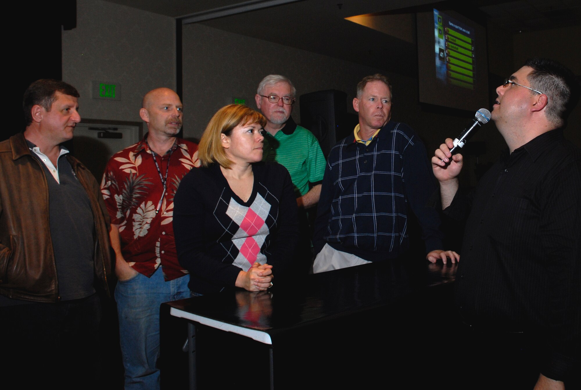 VANDENBERG AIR FORCE BASE, Calif. -- Contemplating her response, Chief Master Sgt. Angelica Johnson prepares to answer a question with other chief master sergeants during the Vandy Fued at the Pacific Coast Club here Friday, April 23, 2010. Twenty teams competed in the Vandy Fued each aiming to win the three bracket game show. (U.S. Air Force photo/Senior Airman Ashley Reed)