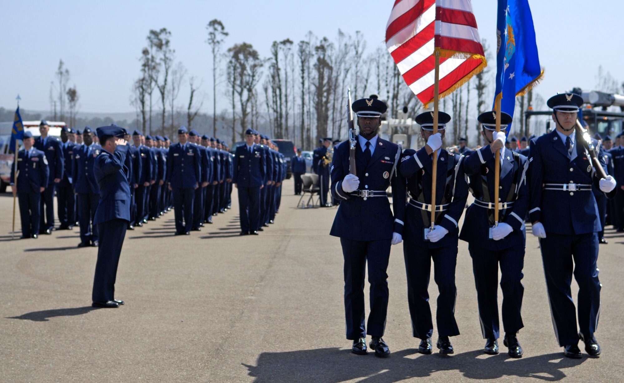 VANDENBERG AIR FORCE BASE, Calif. --  Col. Steven Winters, the 30th Space Wing vice commander, salutes the colors during the 30th SW change of command, as the honor guard passes by here Monday, April 26, 2010. Col. Richard Boltz took command of the 30th SW, at the ceremony. (U.S. Air Force photo/Airman 1st Class Andrew Lee) 

